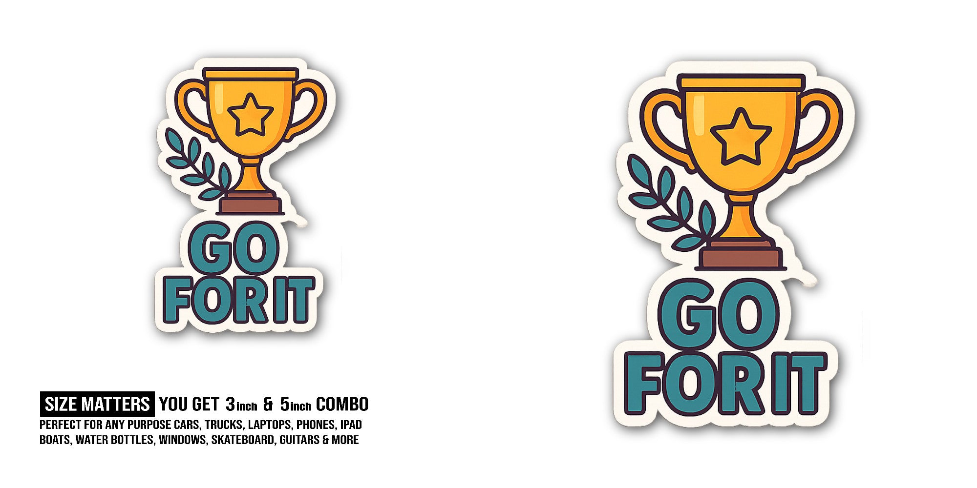 Trophy Sticker, Waterproof Vinyl Decal Sticker Indoor Or Outdoor 2 (Pieces) 3" and 5"