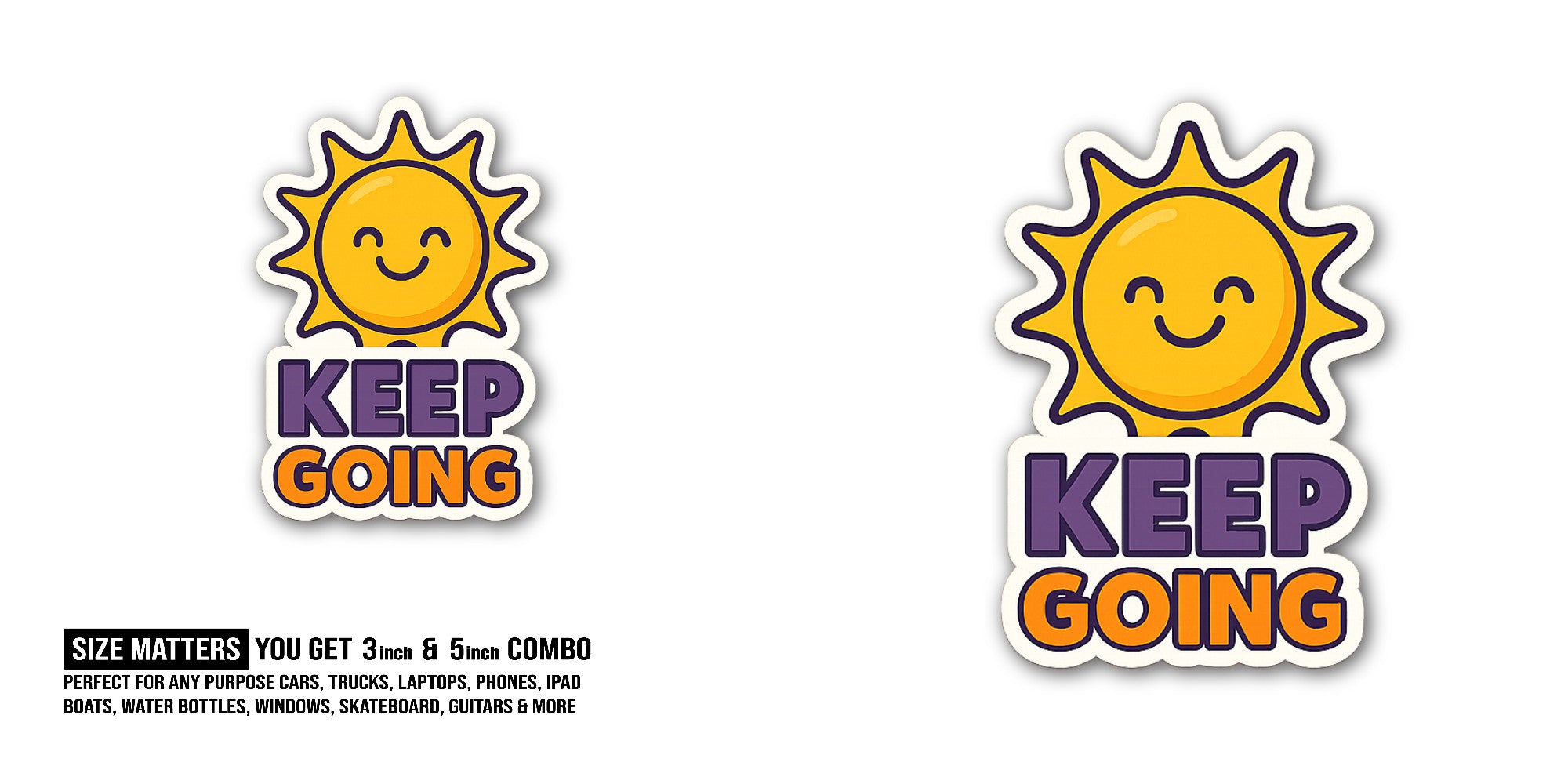 Cute Sun Sticker, Waterproof Vinyl Decal Sticker Indoor Or Outdoor 2 (Pieces) 3" and 5"