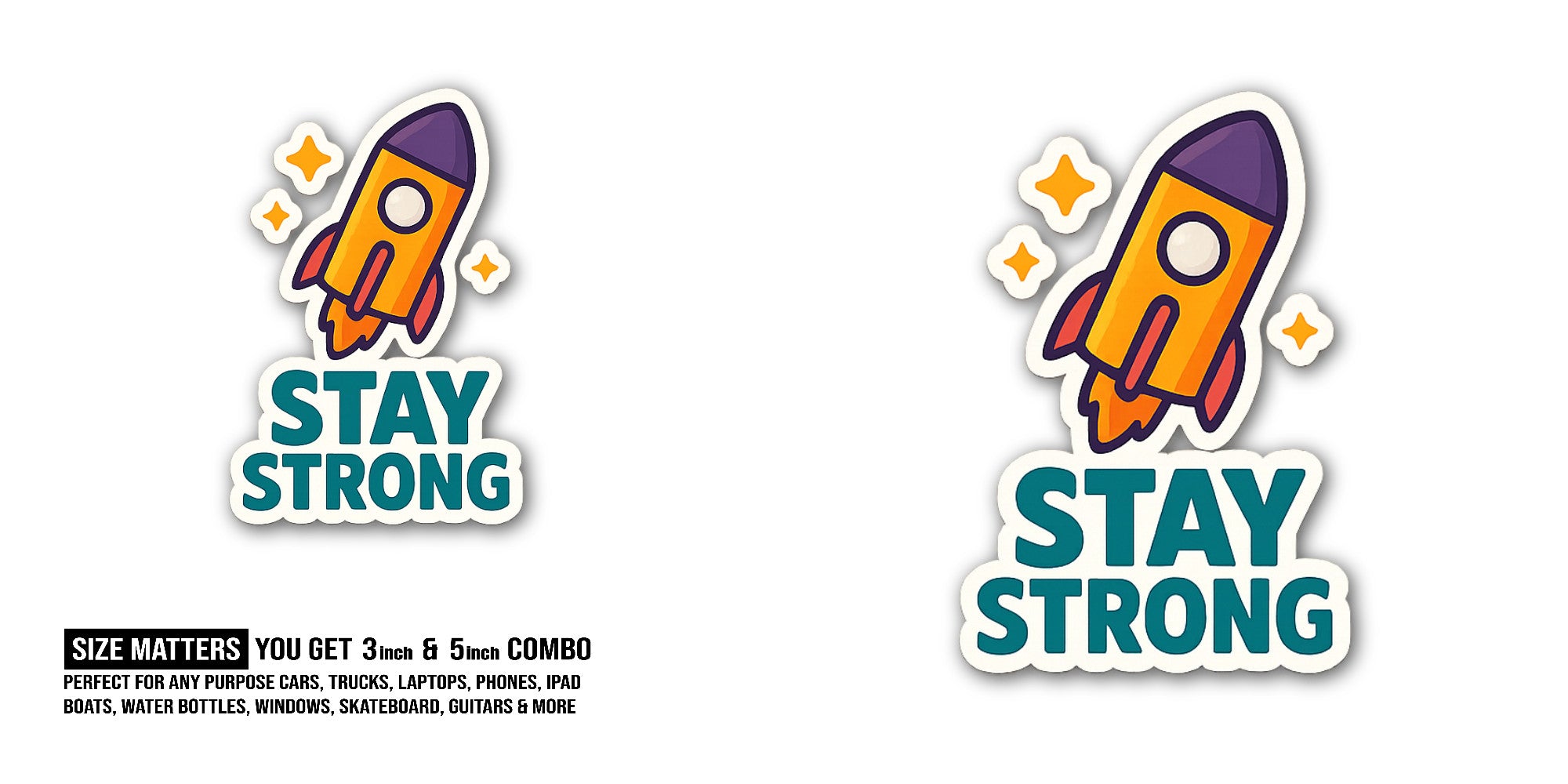 STAR STRONG Sticker, Waterproof Vinyl Decal Sticker Indoor Or Outdoor 2 (Pieces) 3" and 5"