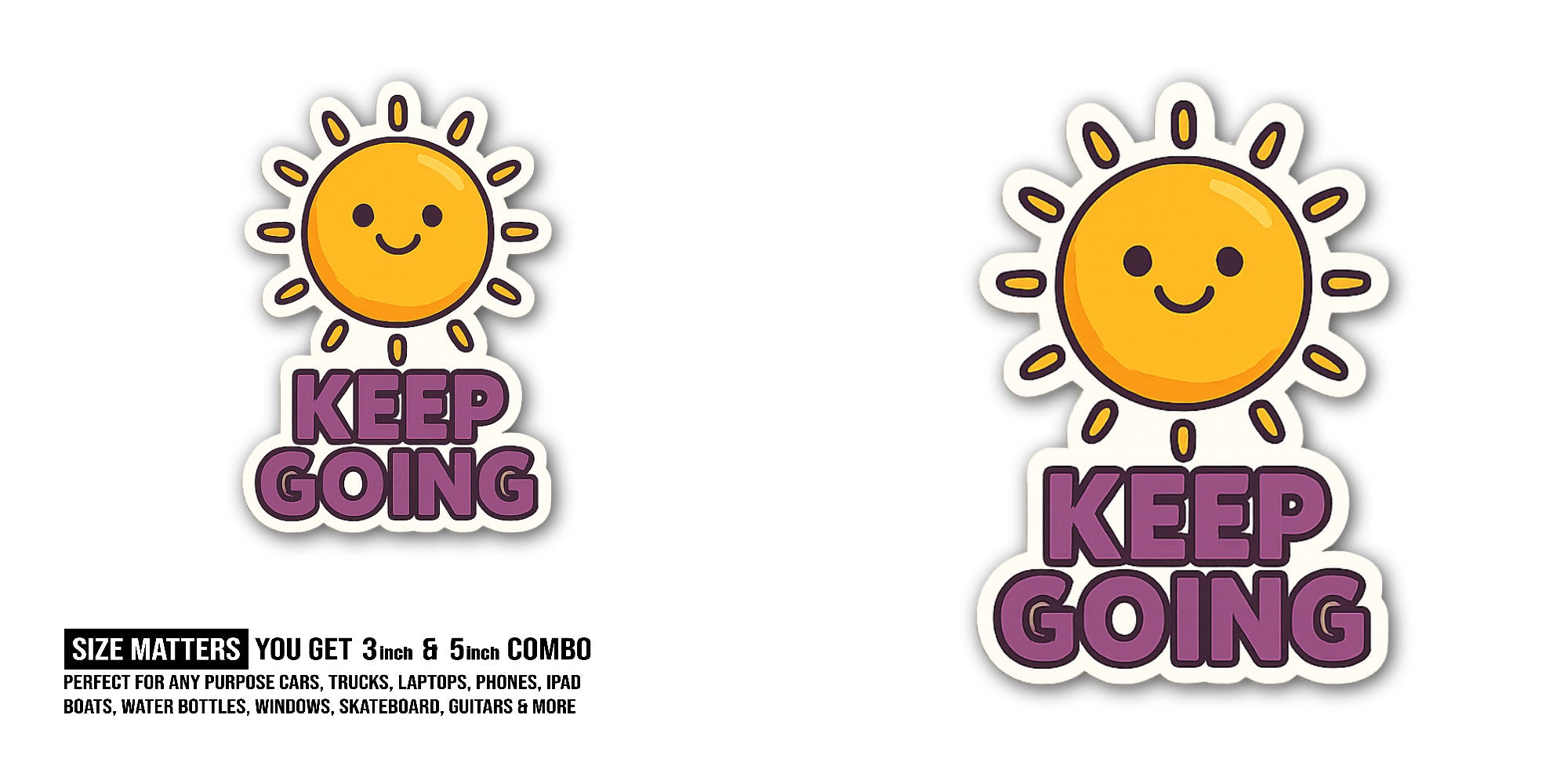 Beautiful Sun Sticker, Waterproof Vinyl Decal Sticker Indoor Or Outdoor 2 (Pieces) 3" and 5"