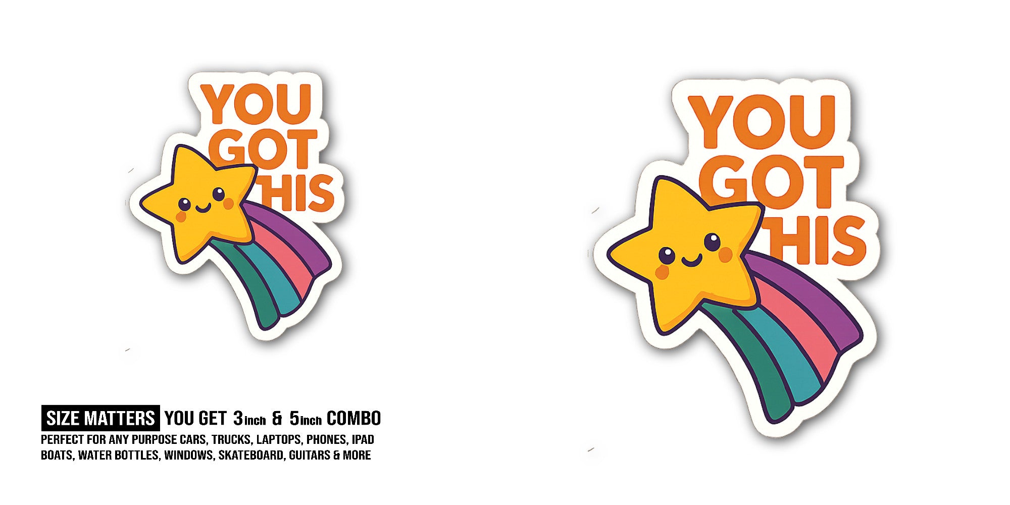 YOU GOT HIS Cute Rainbow Sticker, Waterproof Vinyl Decal Sticker Indoor Or Outdoor 2 (Pieces) 3" and 5"