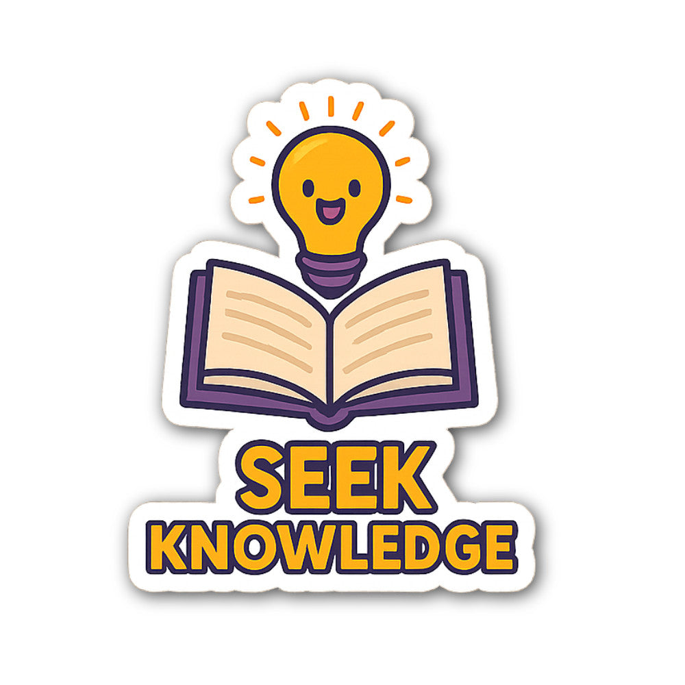 SEEK KNOWLEDGE & Book Sticker, Waterproof Vinyl Decal Sticker Indoor Or Outdoor 2 (Pieces) 3" and 5"