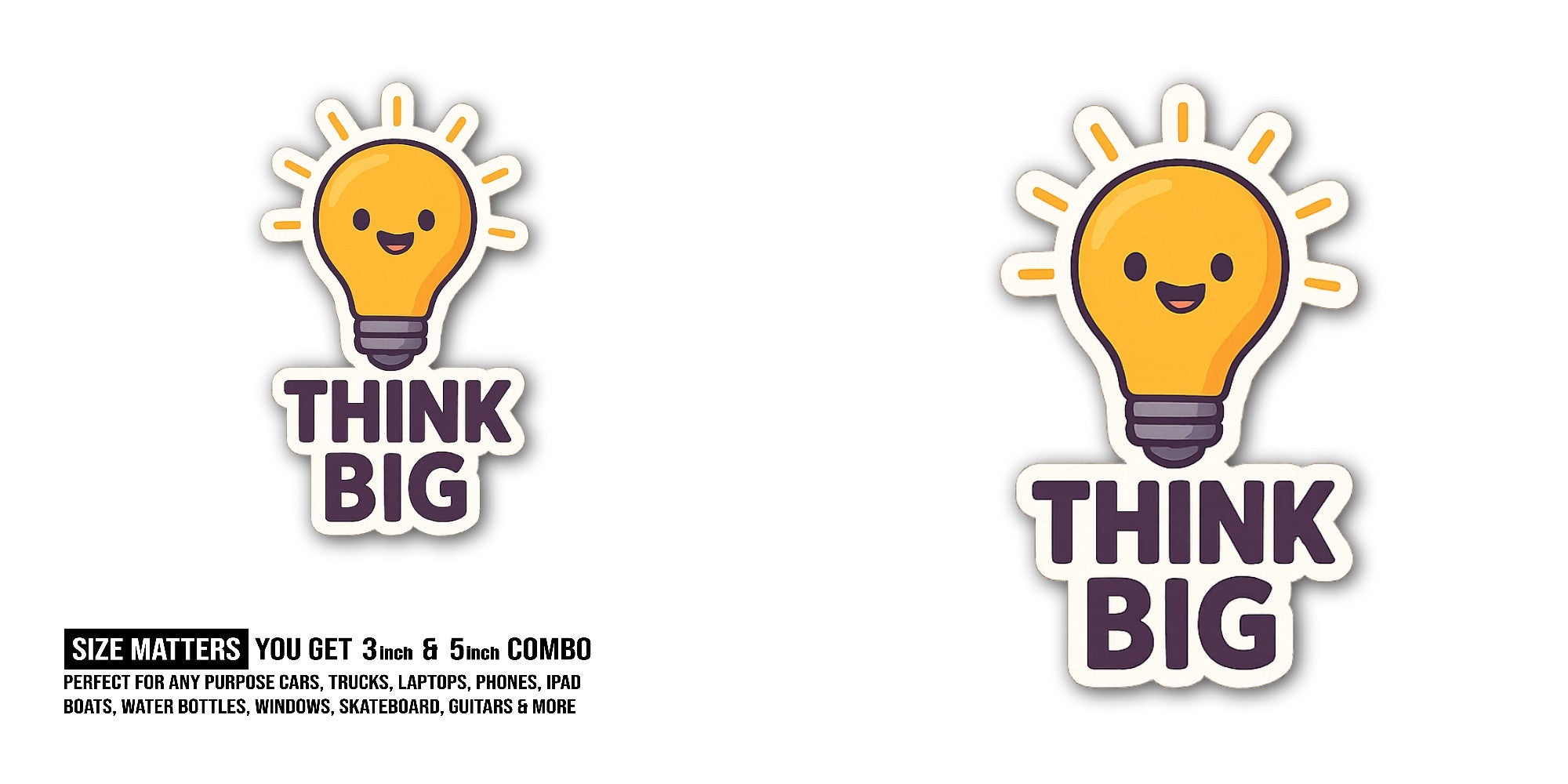 Think Big light bulb Sticker, Waterproof Vinyl Decal Sticker Indoor Or Outdoor 2 (Pieces) 3" and 5"