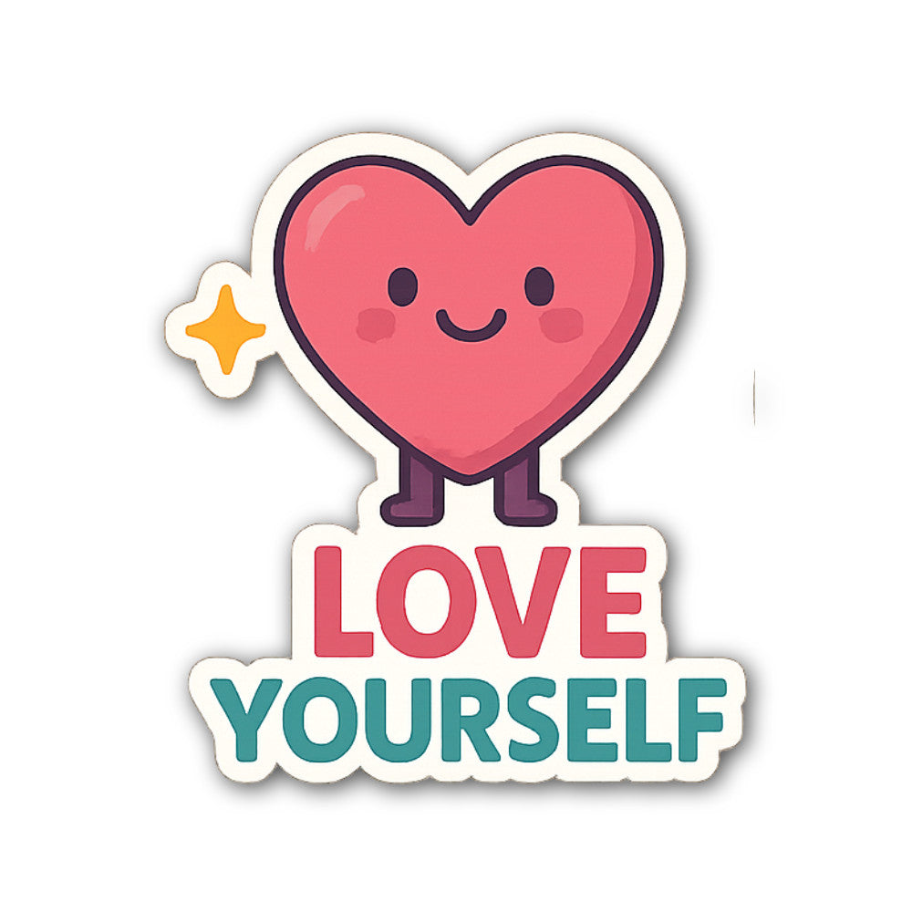 LOVE YOURSELF & Cute Heart Sticker, Waterproof Vinyl Decal Sticker Indoor Or Outdoor 2 (Pieces) 3" and 5"