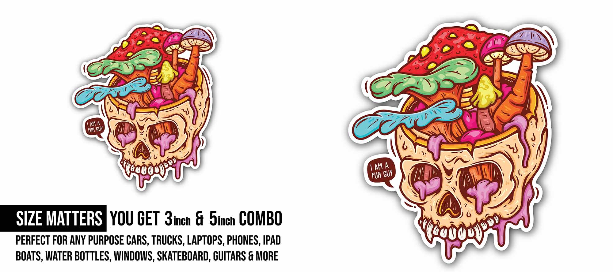 Moldy Skull Sticker, Waterproof Vinyl Decal Sticker Indoor Or Outdoor 2 (Pieces) 3" and 5"