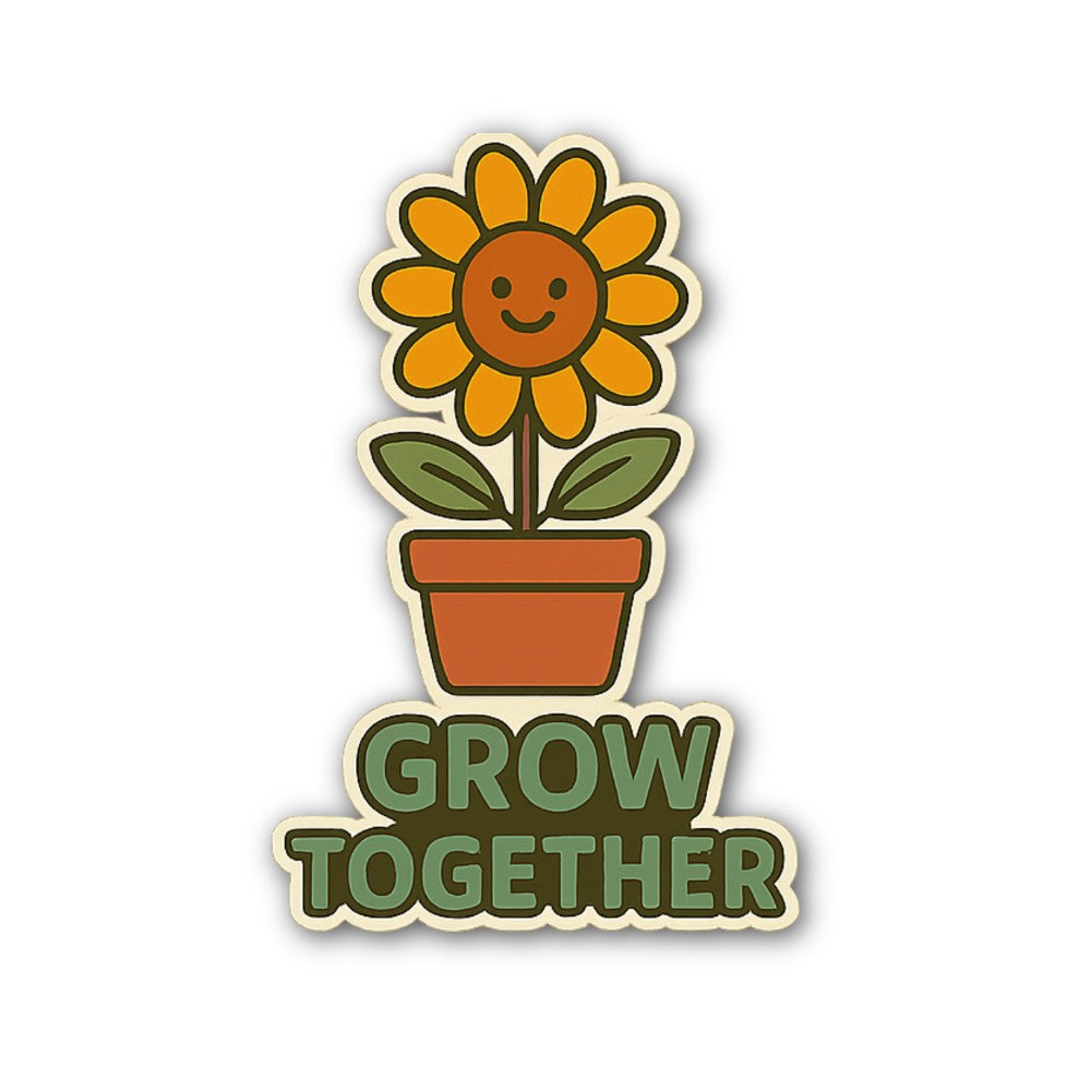 GROW TOGETHER & Cute Flower Sticker, Waterproof Vinyl Decal Sticker Indoor Or Outdoor 2 (Pieces) 3" and 5"