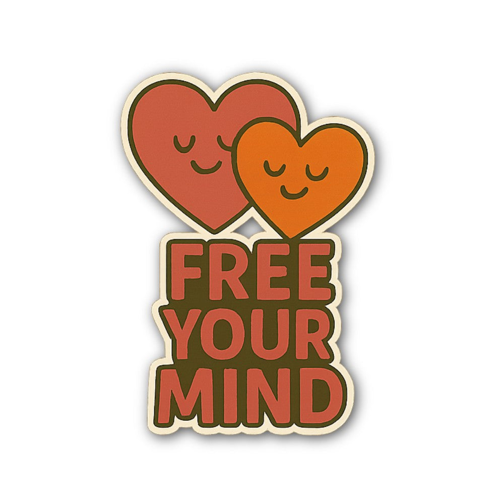 FREE YOUR MIND & Hearts Sticker, Waterproof Vinyl Decal Sticker Indoor Or Outdoor 2 (Pieces) 3" and 5"