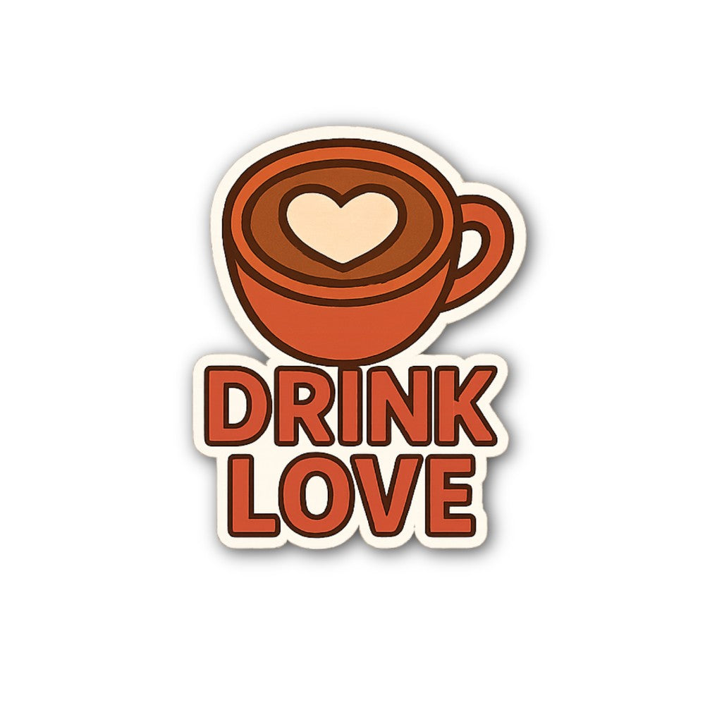 DRINK LOVE CoffeeSticker, Waterproof Vinyl Decal Sticker Indoor Or Outdoor 2 (Pieces) 3" and 5"