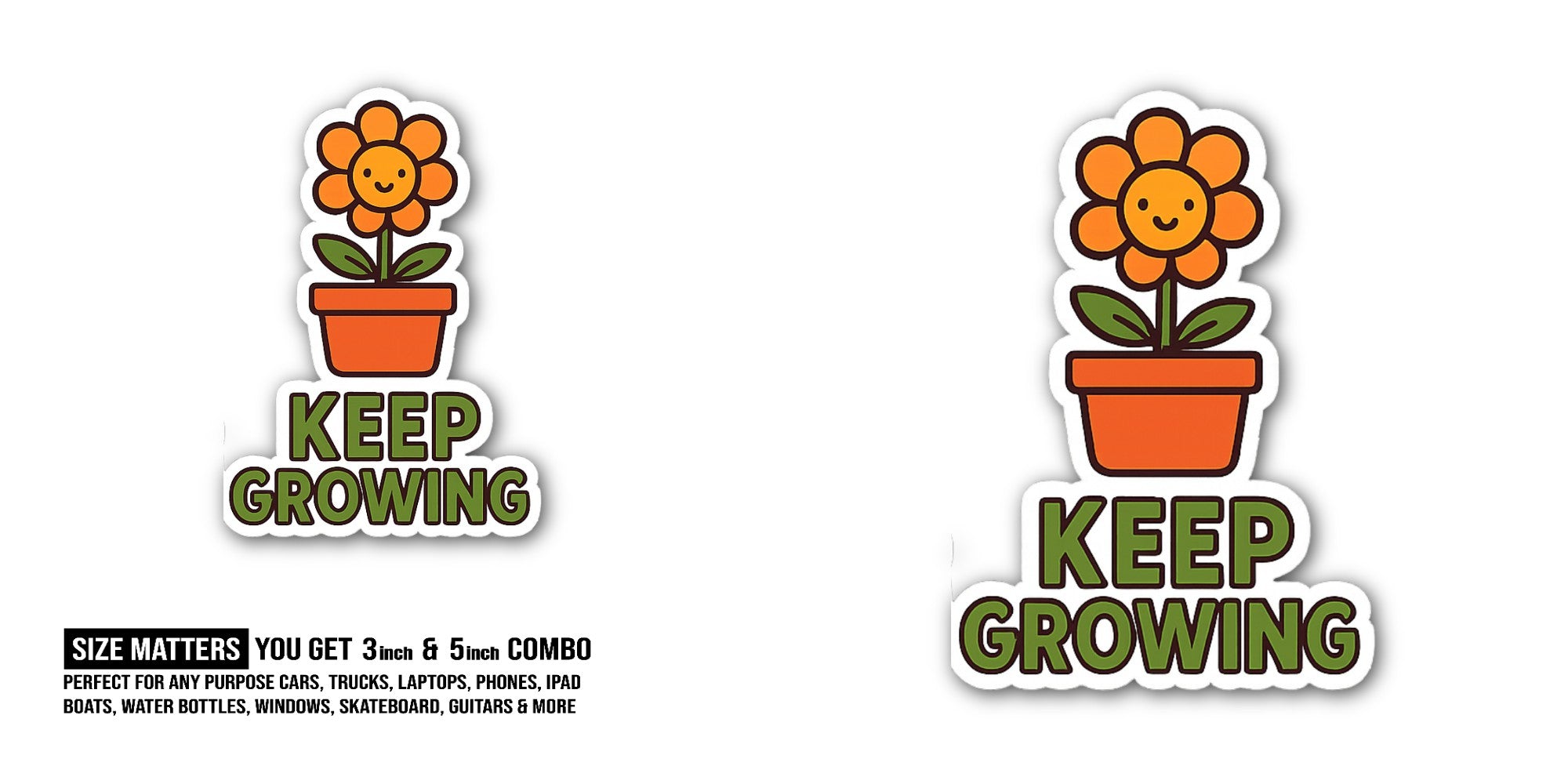 KEEP GROWING Flower Vase Sticker, Waterproof Vinyl Decal Sticker Indoor Or Outdoor 2 (Pieces) 3" and 5"