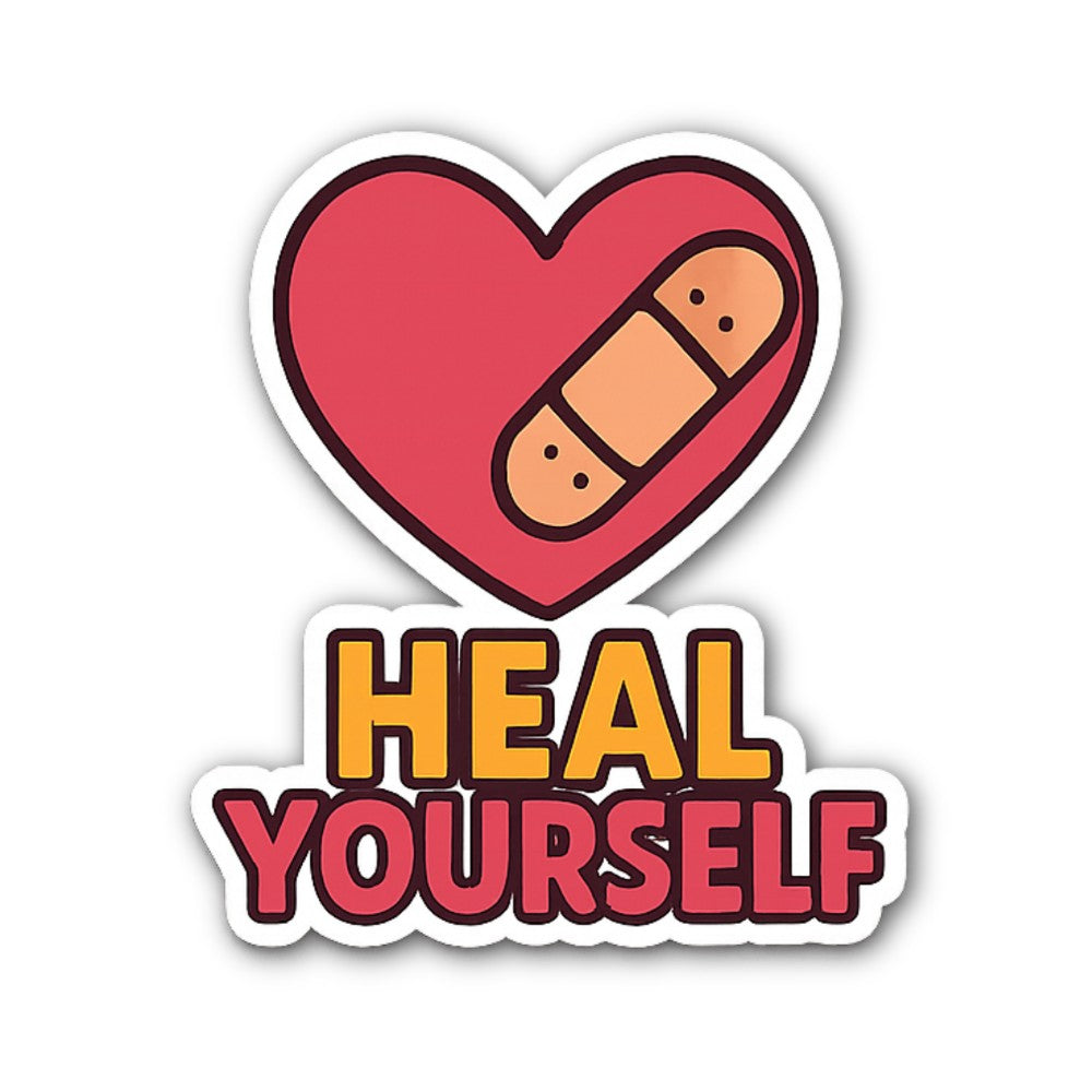 HEAL YOURSELF With Bandage Heart Sticker, Waterproof Vinyl Decal Sticker Indoor Or Outdoor 2 (Pieces) 3" and 5"