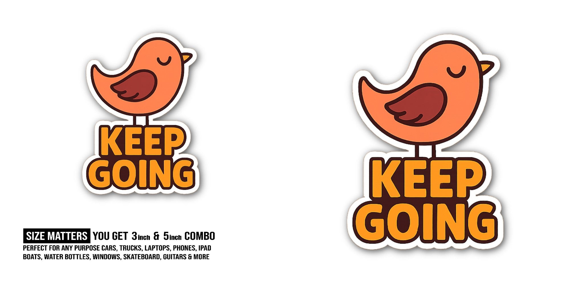 Orange Bird Sticker, Waterproof Vinyl Decal Sticker Indoor Or Outdoor 2 (Pieces) 3" and 5"