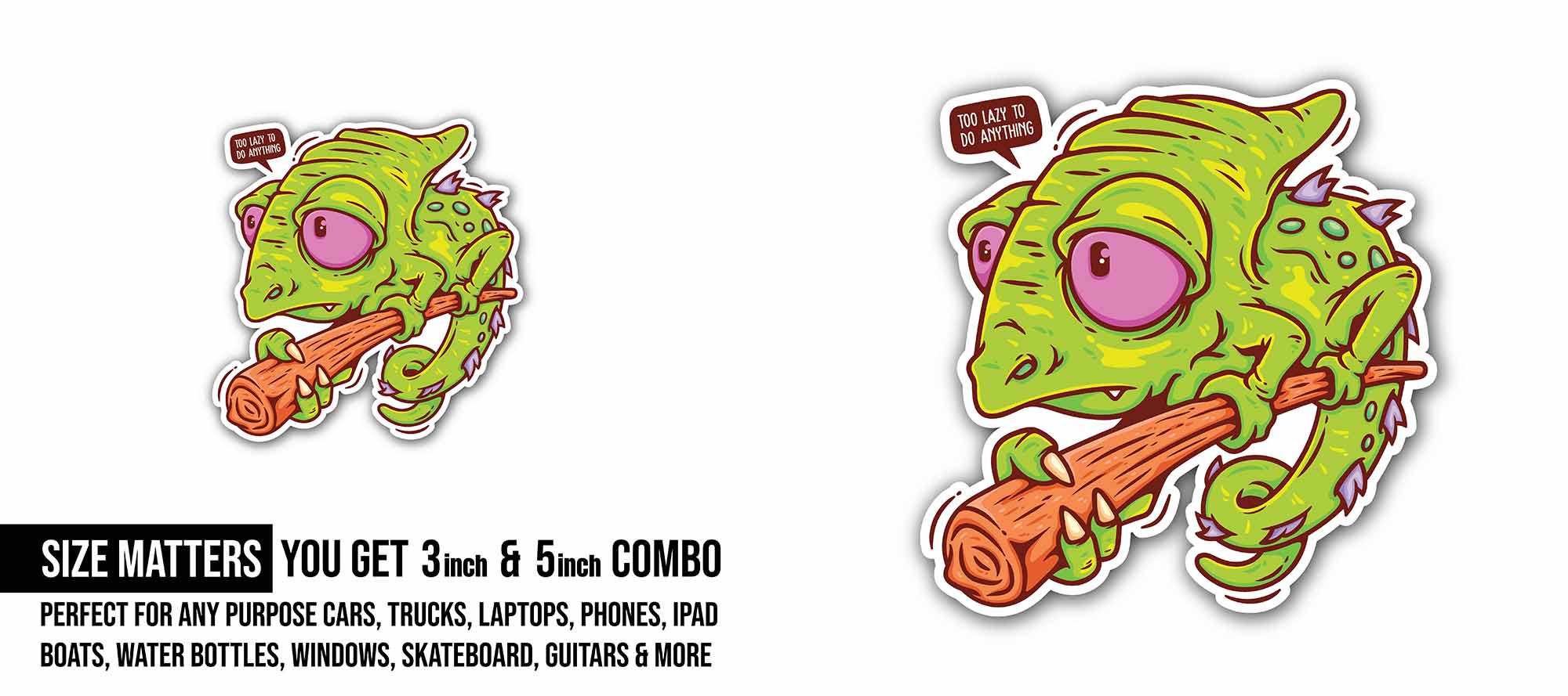 Chameleon Sticker, Waterproof Vinyl Decal Sticker Indoor Or Outdoor 2 (Pieces) 3" and 5"