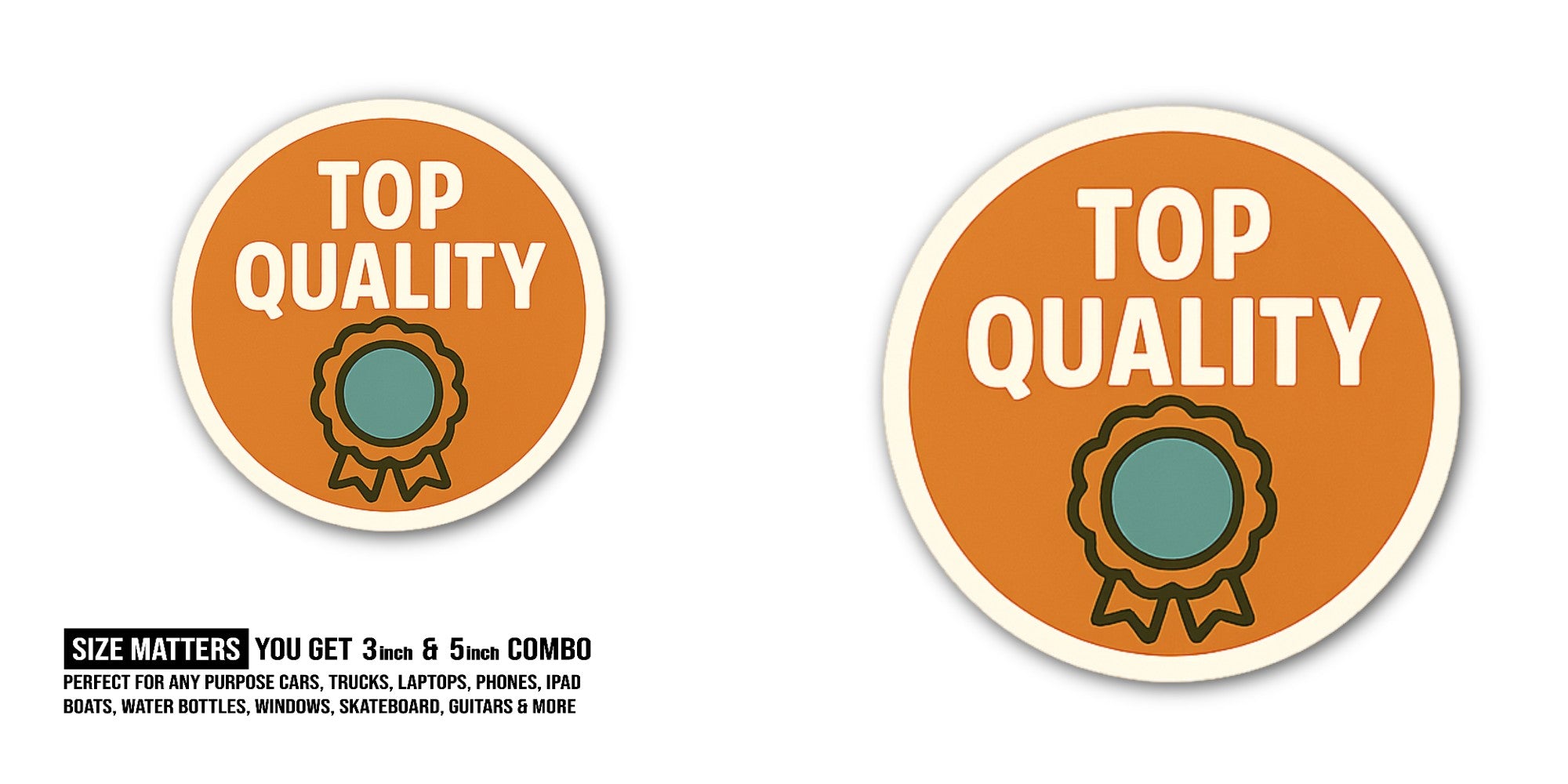 TOP Sticker, Waterproof Vinyl Decal Sticker Indoor Or Outdoor 2 (Pieces) 3" and 5"