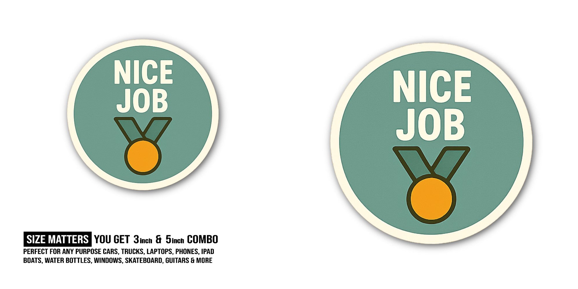 Medal Sticker, Waterproof Vinyl Decal Sticker Indoor Or Outdoor 2 (Pieces) 3" and 5"