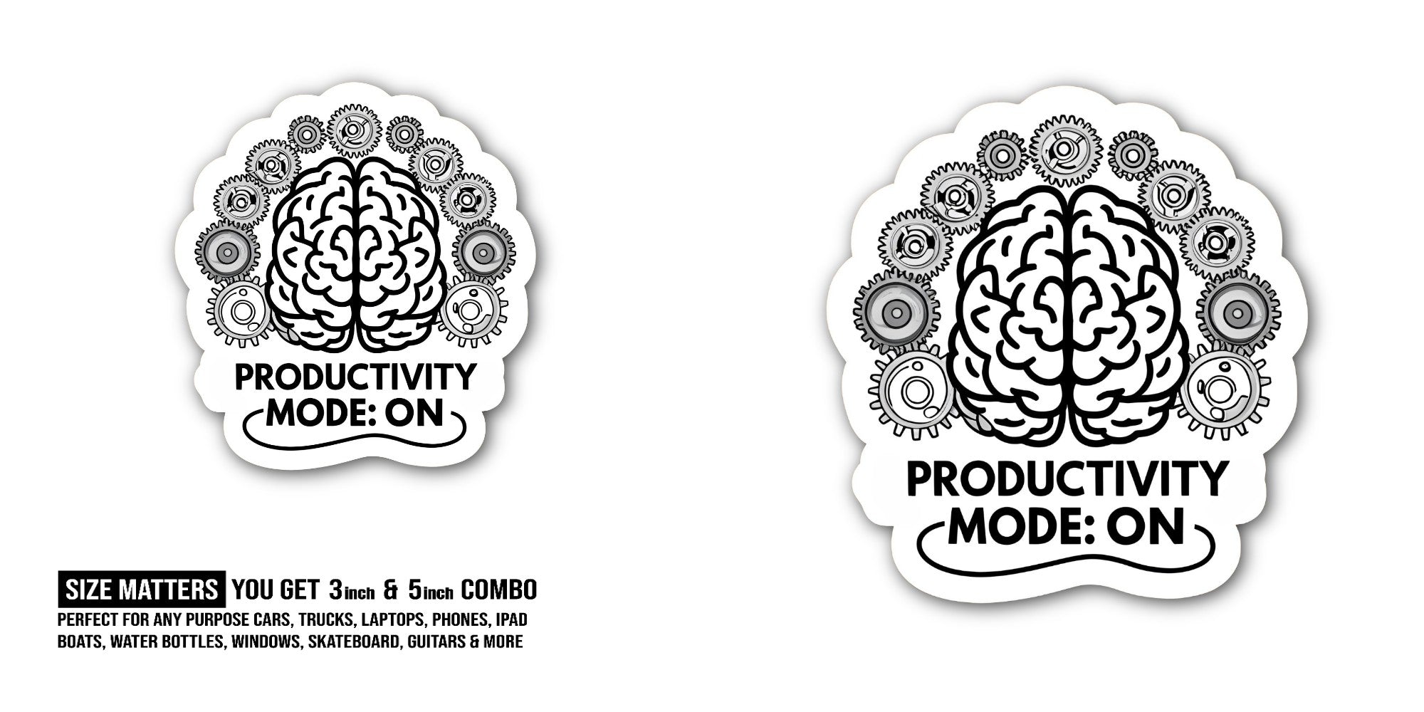 PRODUCTIVITY MODE: ON Sticker, Waterproof Vinyl Decal Sticker Indoor Or Outdoor 2 (Pieces) 3" and 5"
