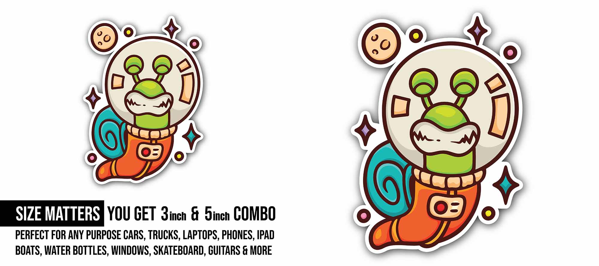 Cute Snail Sticker, Waterproof Vinyl Decal Sticker Indoor Or Outdoor 2 (Pieces) 3" and 5"