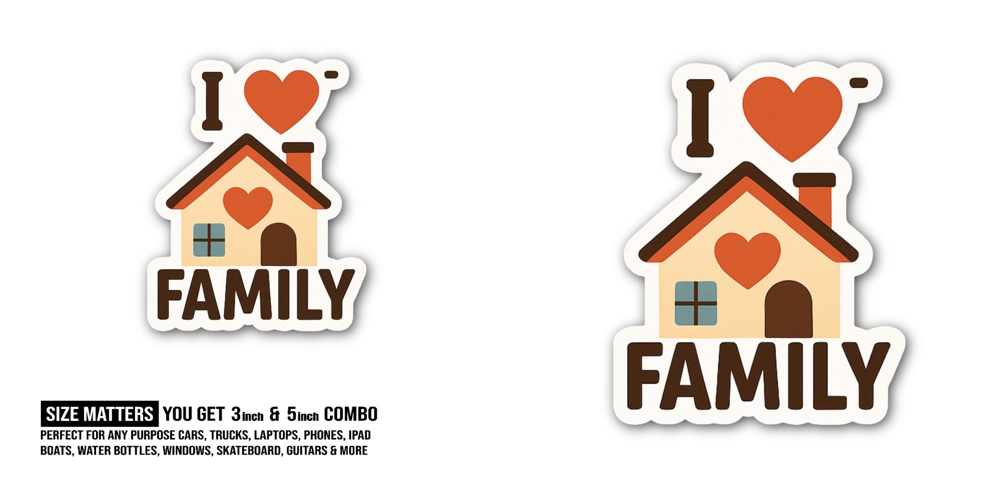 FAMILY Sticker, Waterproof Vinyl Decal Sticker Indoor Or Outdoor 2 (Pieces) 3" and 5"