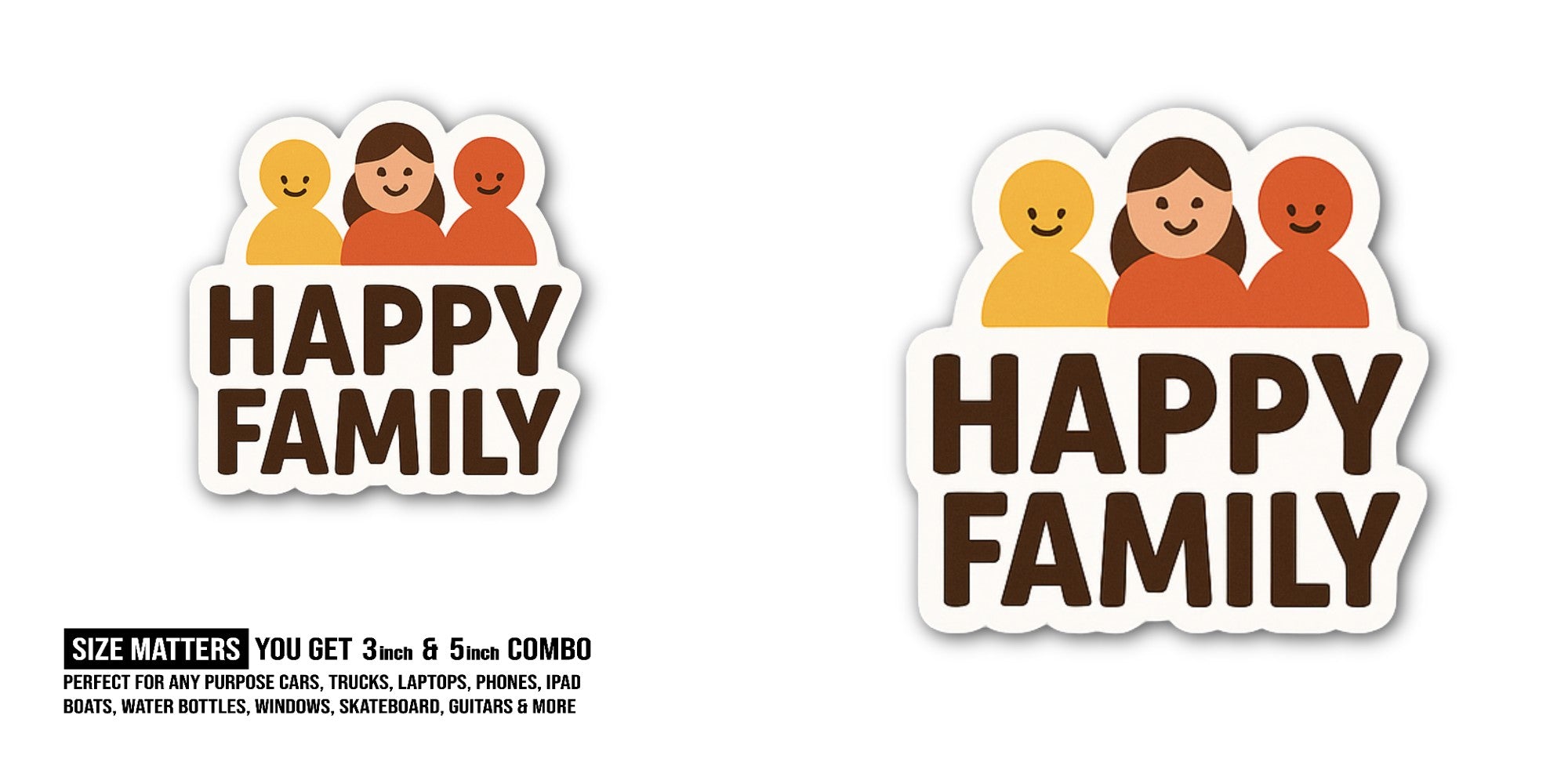 Cute Happy family Sticker, Waterproof Vinyl Decal Sticker Indoor Or Outdoor 2 (Pieces) 3" and 5"