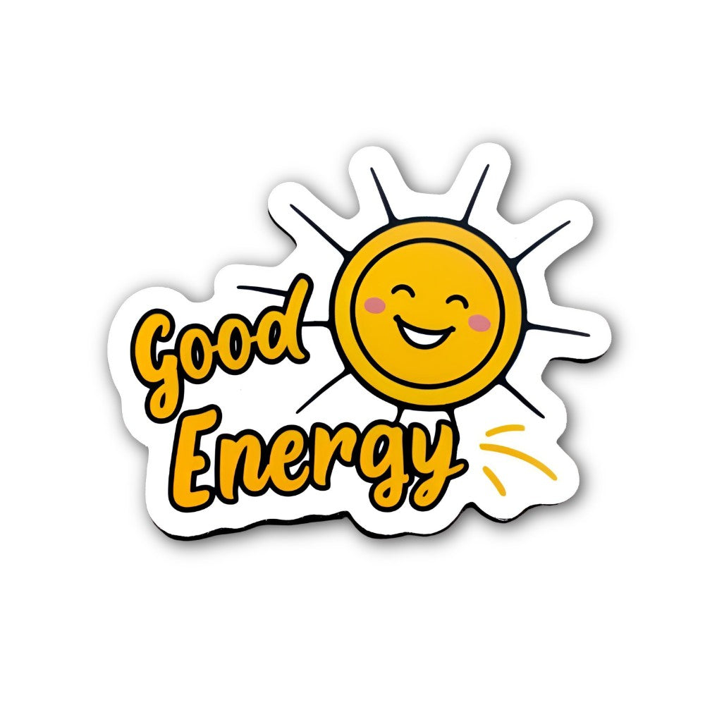 Good Energy With Cute Sun Sticker, Waterproof Vinyl Decal Sticker Indoor Or Outdoor 2 (Pieces) 3" and 5"