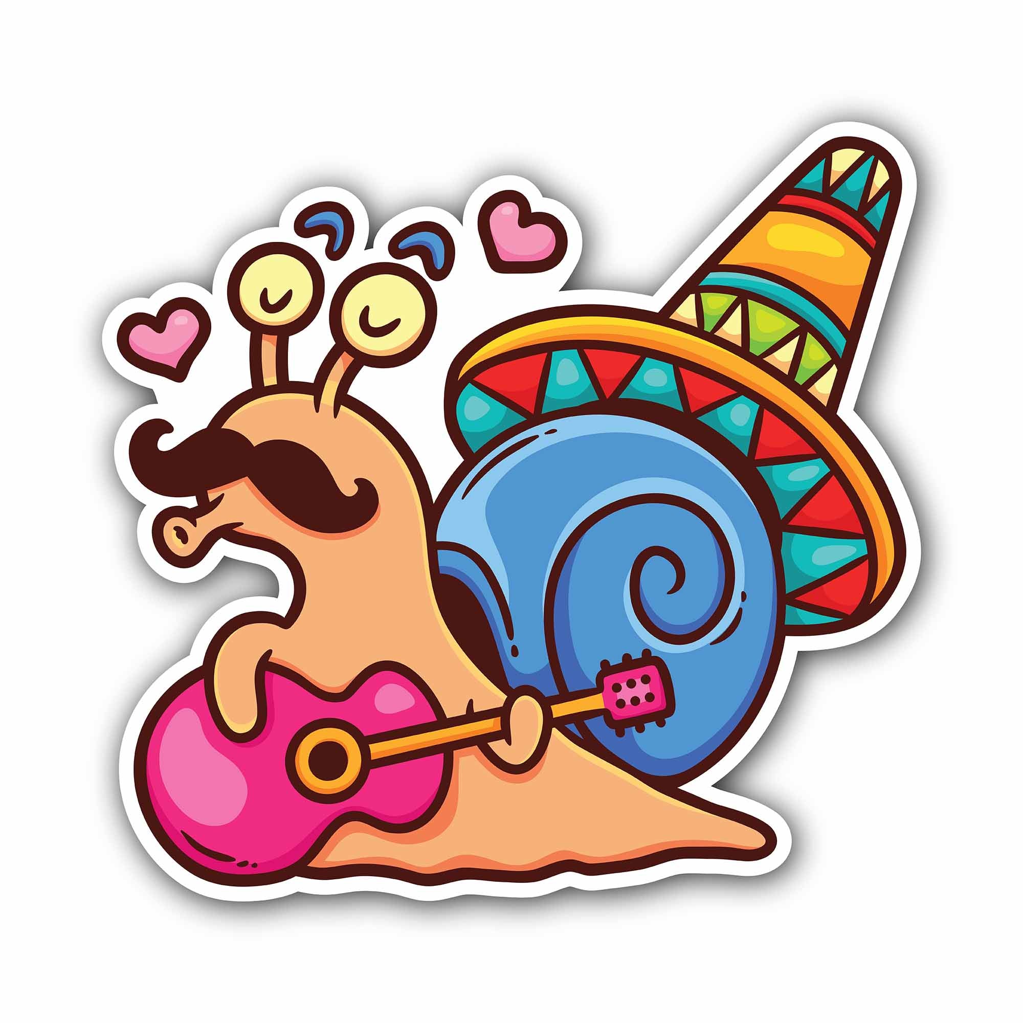 Guitar Playing with Snail Sticker, Waterproof Vinyl Decal Sticker Indoor Or Outdoor 2 (Pieces) 3" and 5"