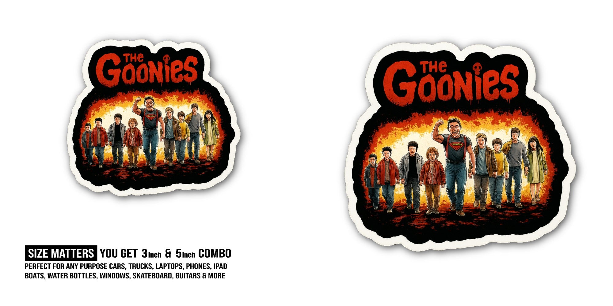 The Goonies Down Here Sticker, Waterproof Vinyl Decal Sticker Indoor Or Outdoor 2 (Pieces) 3" and 5"