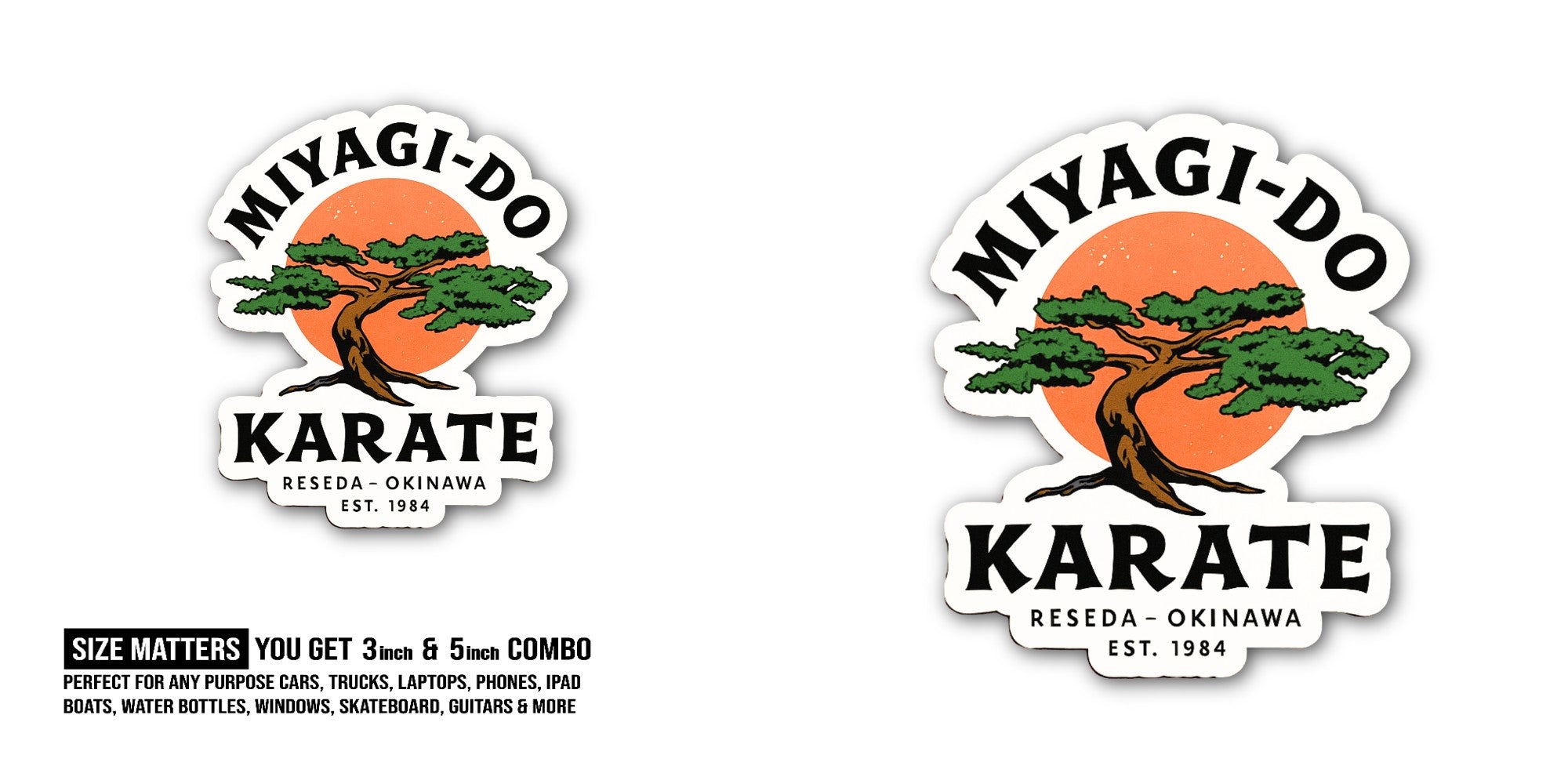 MIYAGI-DO KARATE Sticker, Waterproof Vinyl Decal Sticker Indoor Or Outdoor 2 (Pieces) 3" and 5"