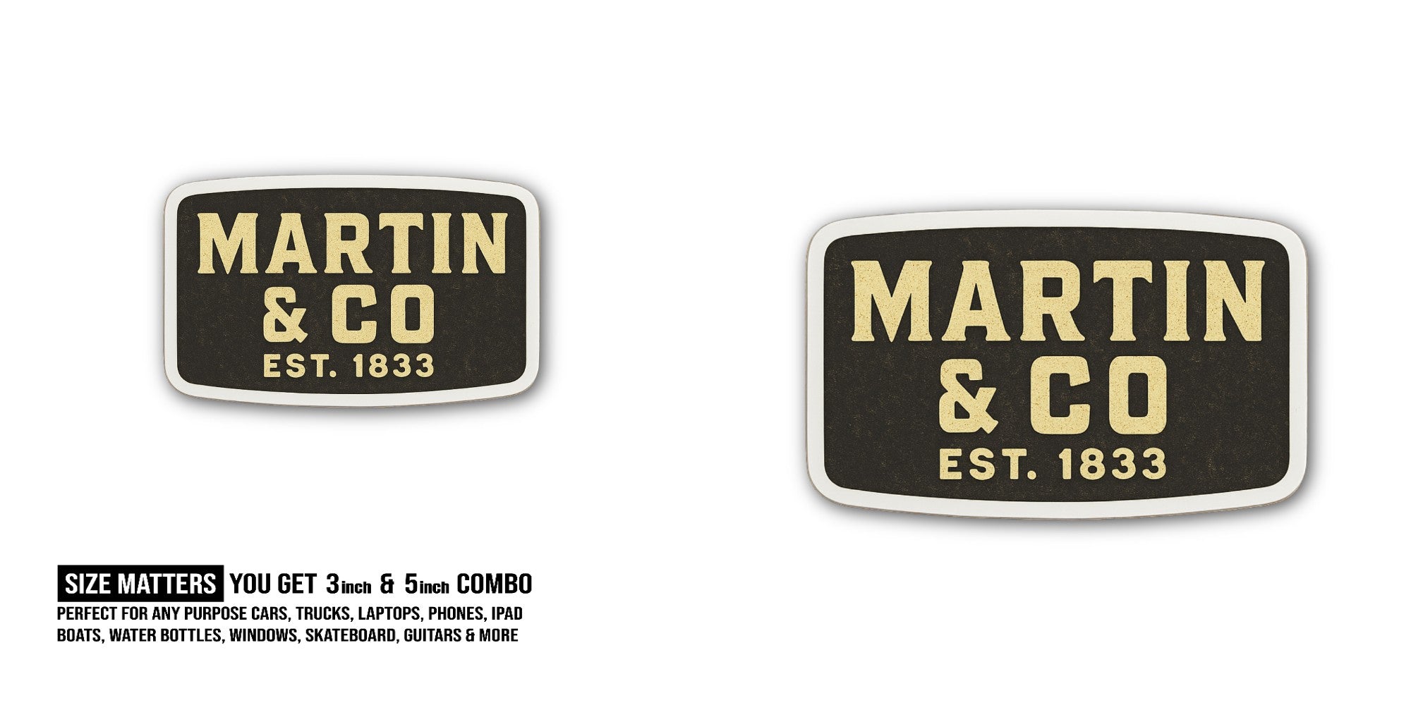 MARTIN & CO Sticker, Waterproof Vinyl Decal Sticker Indoor Or Outdoor 2 (Pieces) 3" and 5"