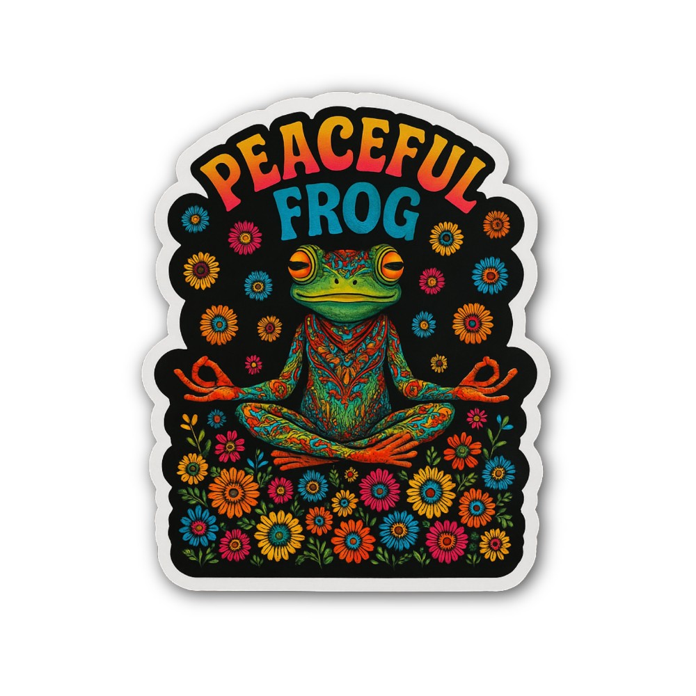 PEACEFUL FROG Sticker, Waterproof Vinyl Decal Sticker Indoor Or Outdoor 2 (Pieces) 3" and 5"