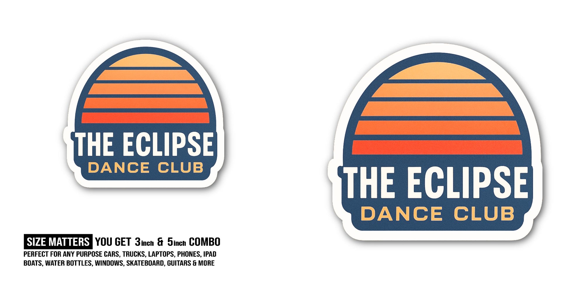 THE ECLIPSE DANCE CLUB Sticker, Waterproof Vinyl Decal Sticker Indoor Or Outdoor 2 (Pieces) 3" and 5"