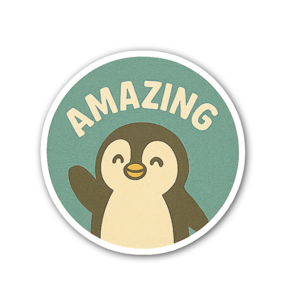 AMAZING Penguin Sticker, Waterproof Vinyl Decal Sticker Indoor Or Outdoor 2 (Pieces) 3" and 5"