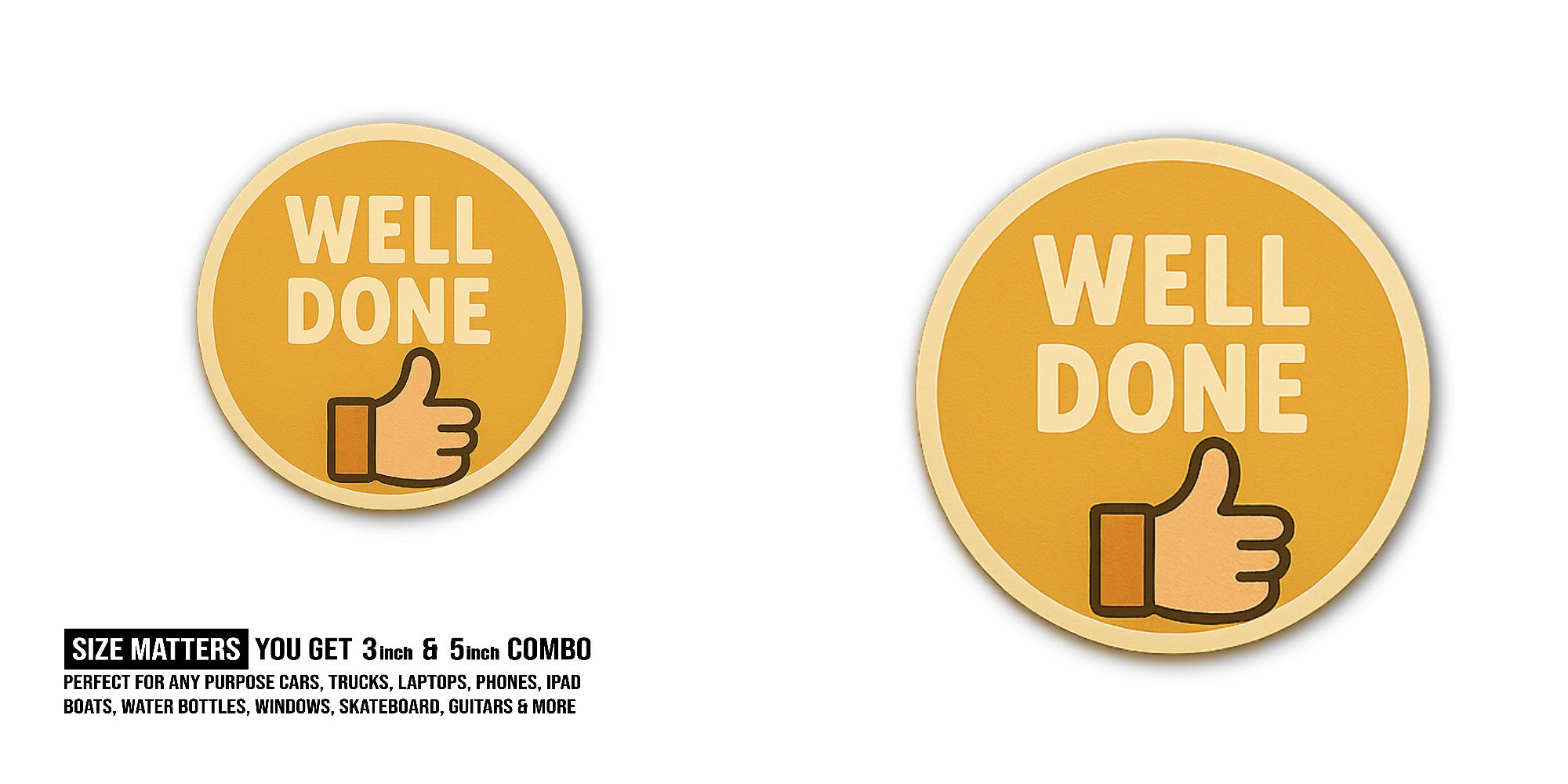 WELL DONE & Great Hand Sticker, Waterproof Vinyl Decal Sticker Indoor Or Outdoor 2 (Pieces) 3" and 5"