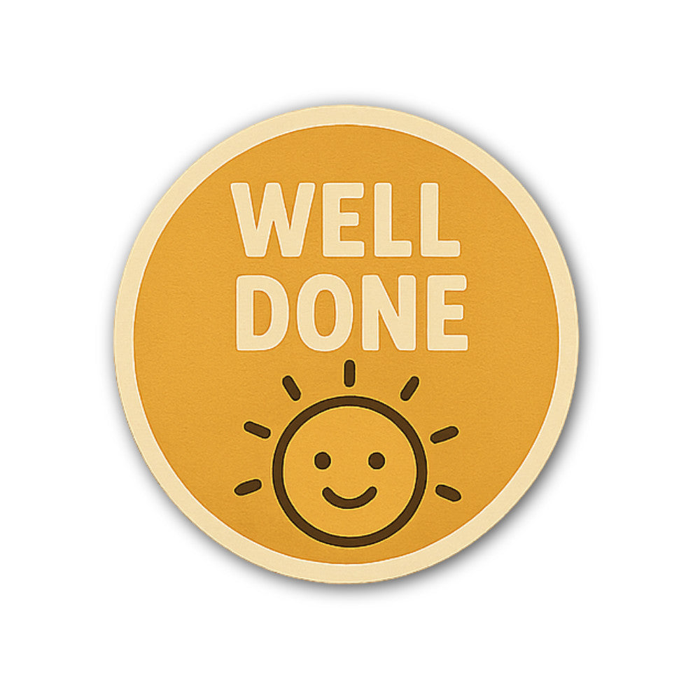WELL DONE & Cute Sun Sticker, Waterproof Vinyl Decal Sticker Indoor Or Outdoor 2 (Pieces) 3" and 5"