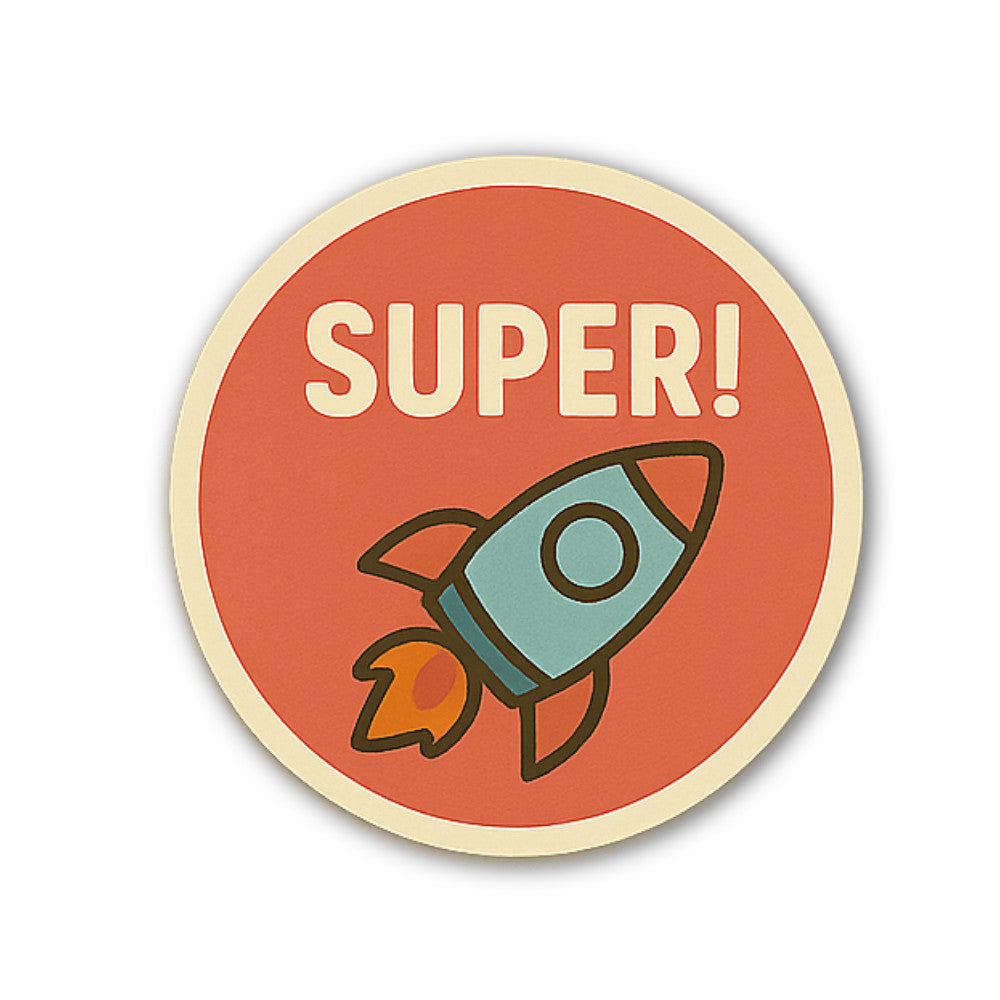 SUPER Rocket Sticker, Waterproof Vinyl Decal Sticker Indoor Or Outdoor 2 (Pieces) 3" and 5"