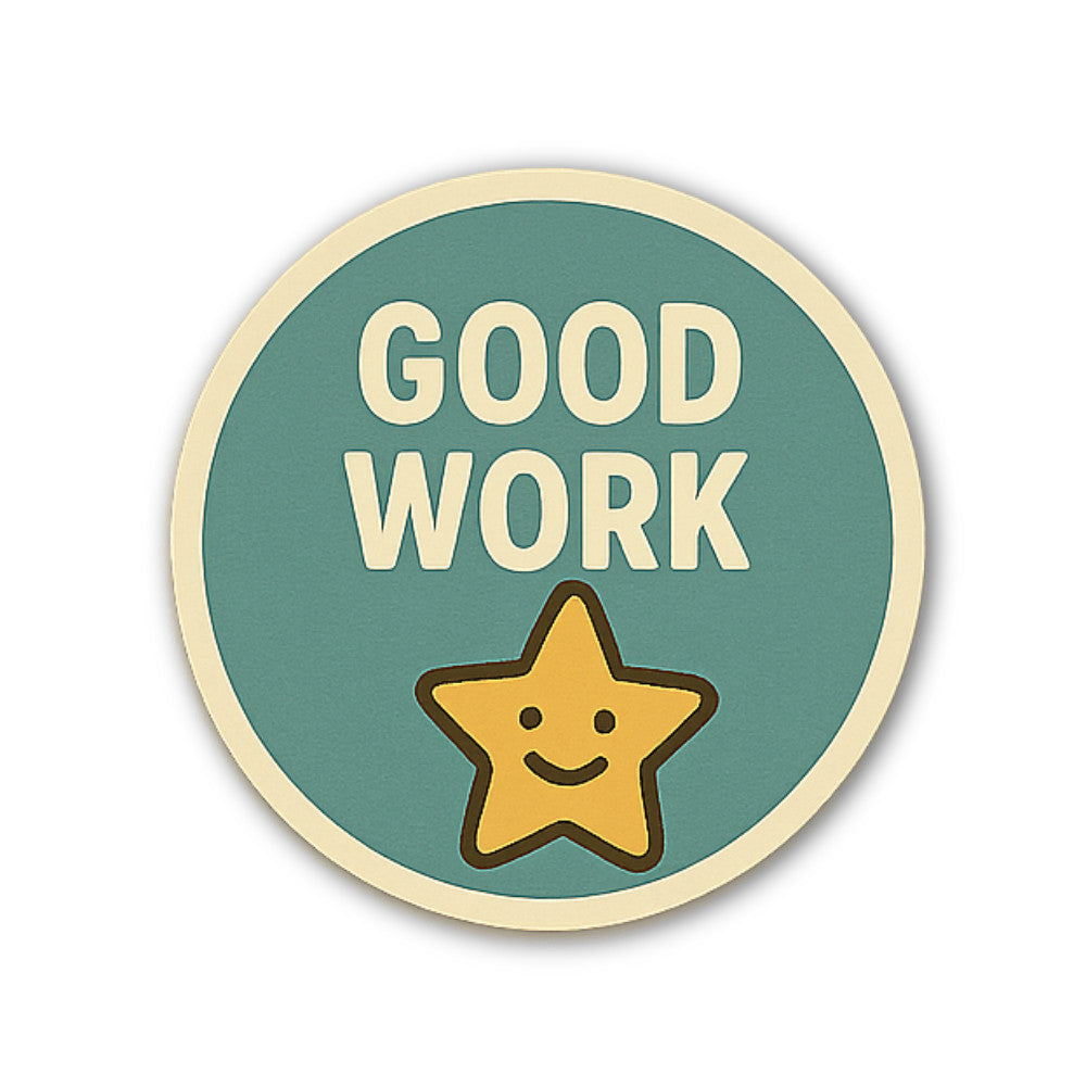 GOOD WORK & Cute Star Sticker, Waterproof Vinyl Decal Sticker Indoor Or Outdoor 2 (Pieces) 3" and 5"