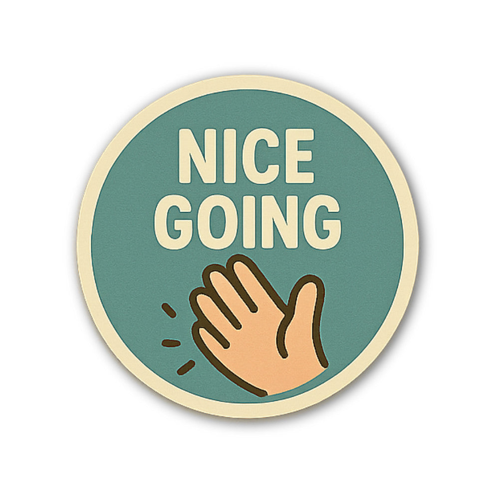 NICE GOING With Hand Sticker, Waterproof Vinyl Decal Sticker Indoor Or Outdoor 2 (Pieces) 3" and 5"