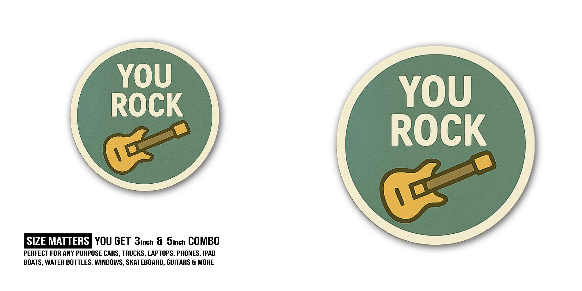 YOU R0CK Guitar Sticker, Waterproof Vinyl Decal Sticker Indoor Or Outdoor 2 (Pieces) 3" and 5"