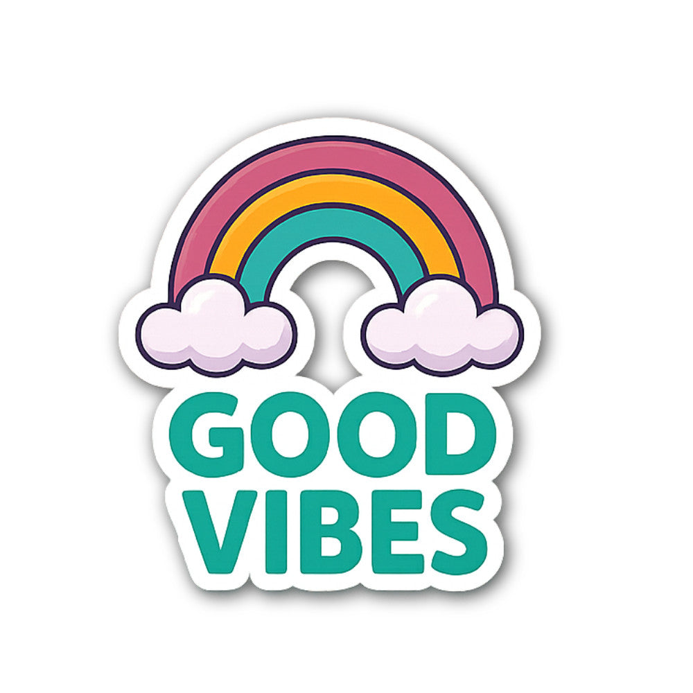 GOOD VIBES With Beautiful Rainbow Sticker, Waterproof Vinyl Decal Sticker Indoor Or Outdoor 2 (Pieces) 3" and 5"