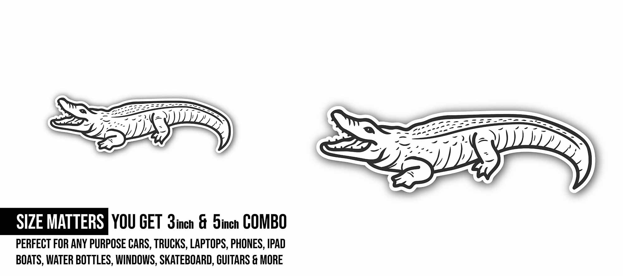 Crocodile Outline Sticker, Waterproof Vinyl Decal Sticker Indoor Or Outdoor 2 (Pieces) 3" and 5"