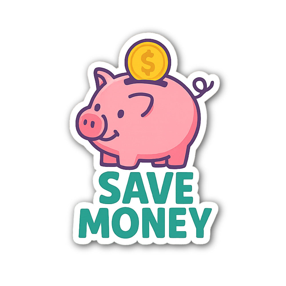 Saving money concept with cute piggy bank Sticker, Waterproof Vinyl Decal Sticker Indoor Or Outdoor 2 (Pieces) 3" and 5"