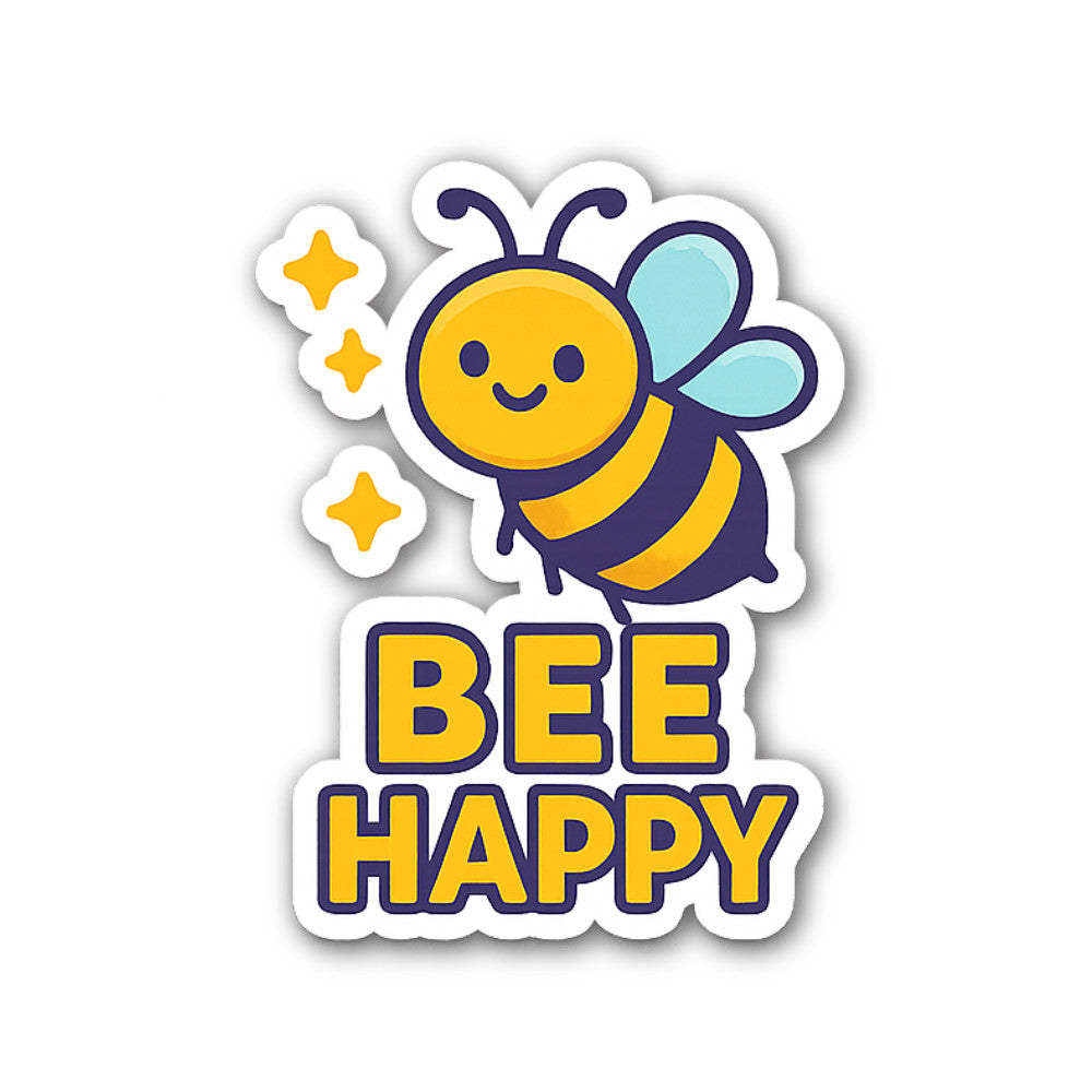 BEE HAPPY Sticker, Waterproof Vinyl Decal Sticker Indoor Or Outdoor 2 (Pieces) 3" and 5"