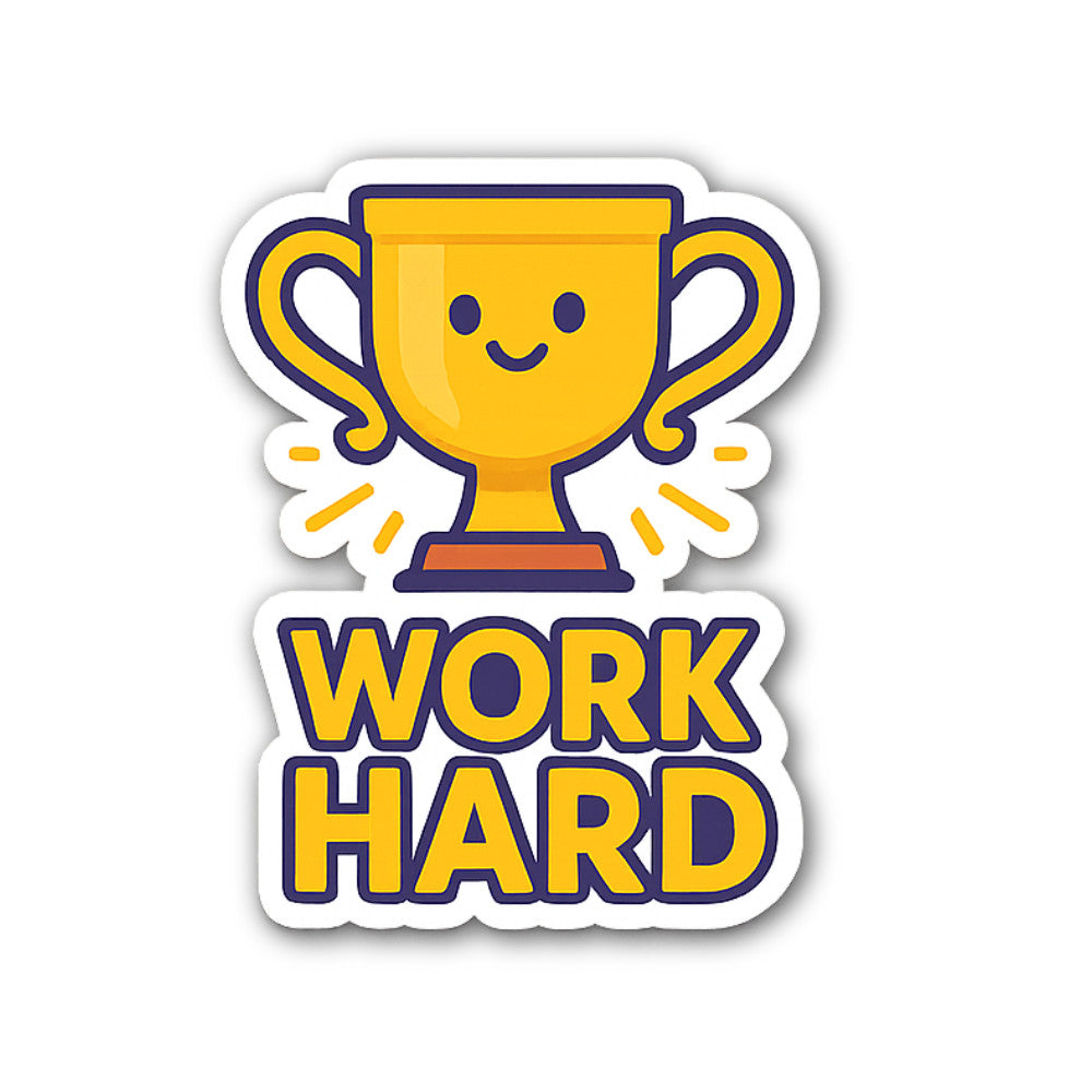 W@RK HARD Yellow Text Sticker, Waterproof Vinyl Decal Sticker Indoor Or Outdoor 2 (Pieces) 3" and 5"