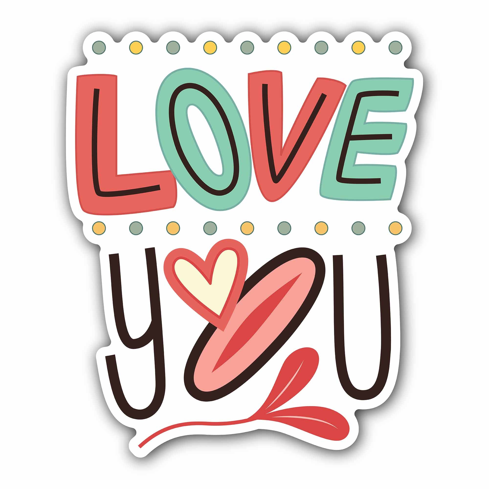 One Heart with Love You Text Sticker, Waterproof Vinyl Decal Sticker Indoor Or Outdoor 2 (Pieces) 3" and 5"