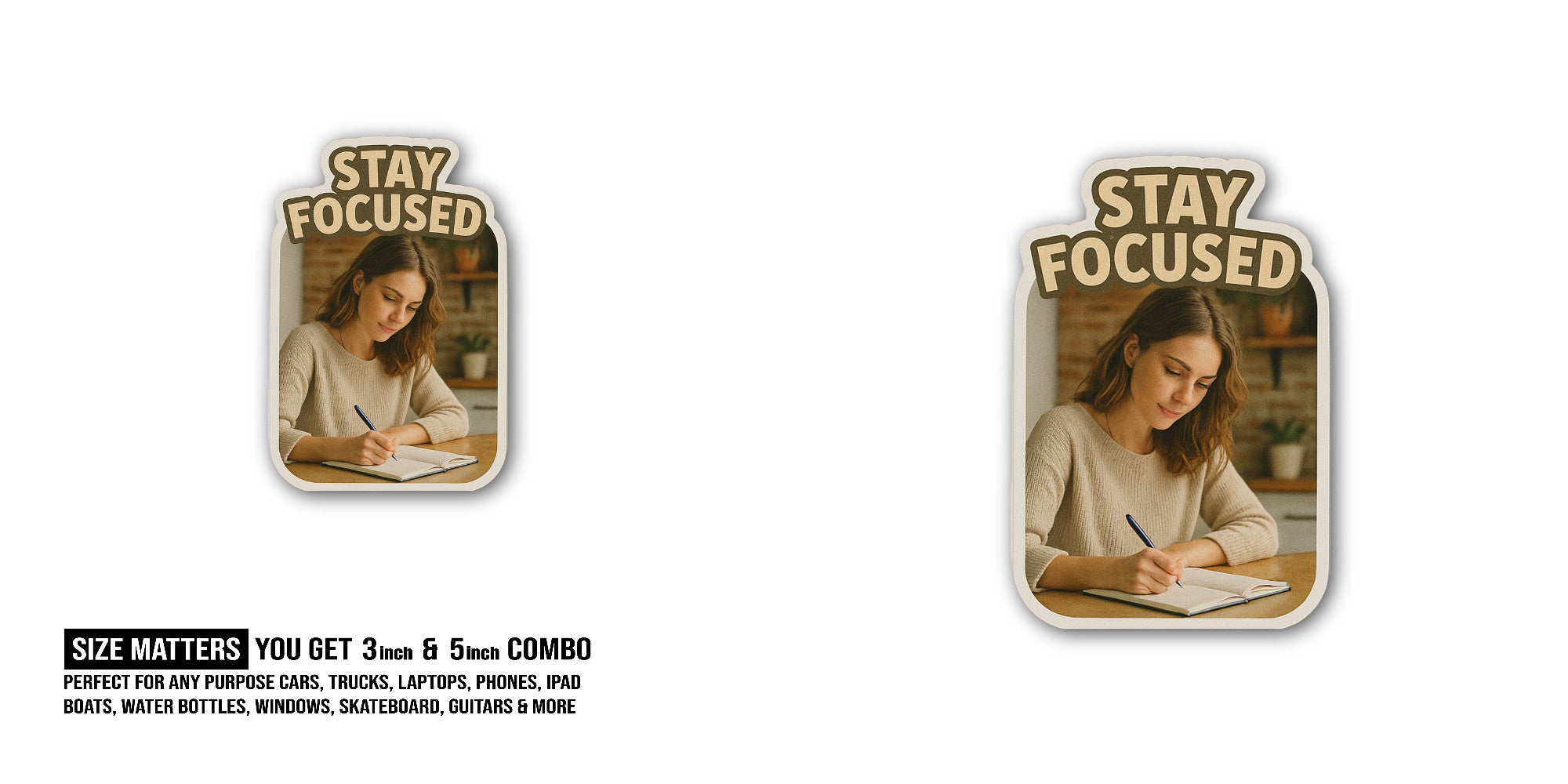 STAY F@CUSED Sticker, Waterproof Vinyl Decal Sticker Indoor Or Outdoor 2 (Pieces) 3" and 5"
