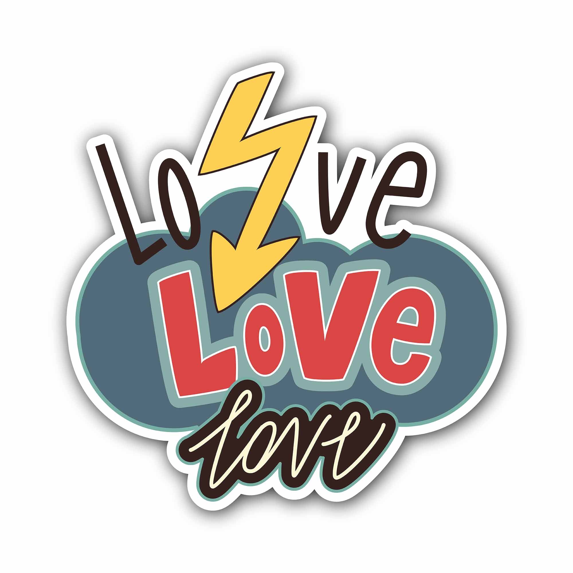 Cloud & Love Text Sticker, Waterproof Vinyl Decal Sticker Indoor Or Outdoor 2 (Pieces) 3" and 5"