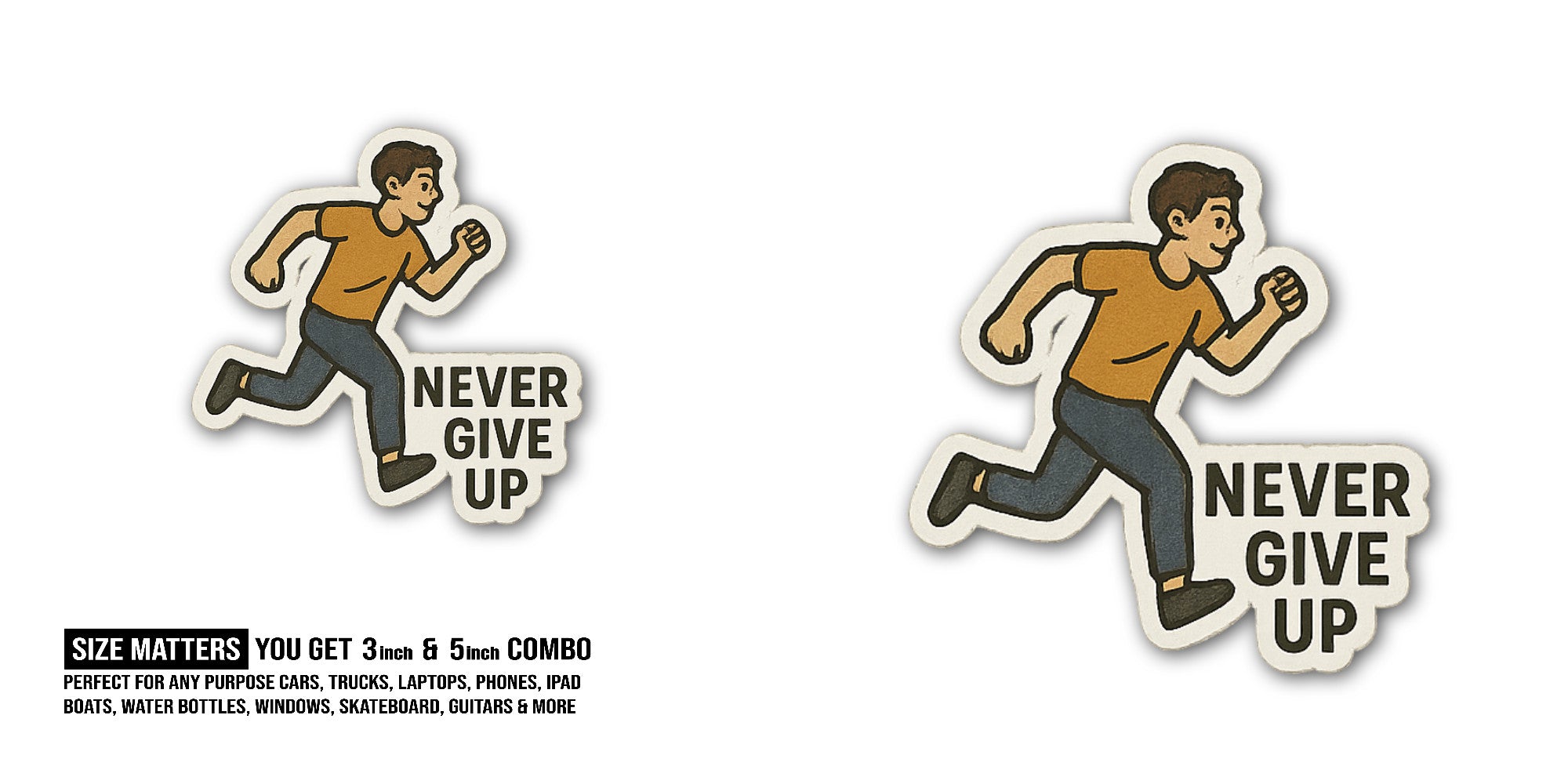 Boy running Sticker, Waterproof Vinyl Decal Sticker Indoor Or Outdoor 2 (Pieces) 3" and 5"