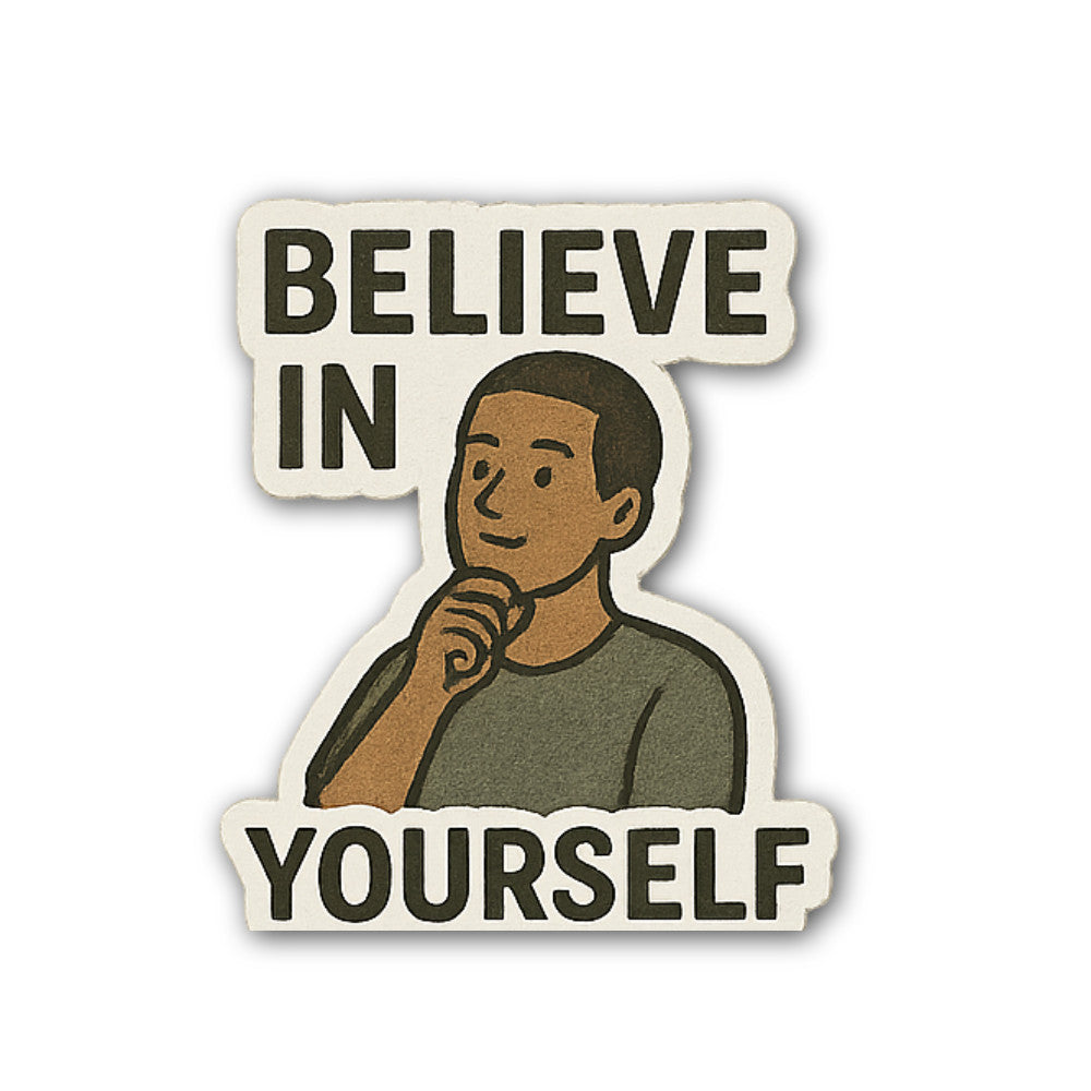 Man, with a thoughtful expression Sticker, Waterproof Vinyl Decal Sticker Indoor Or Outdoor 2 (Pieces) 3" and 5"