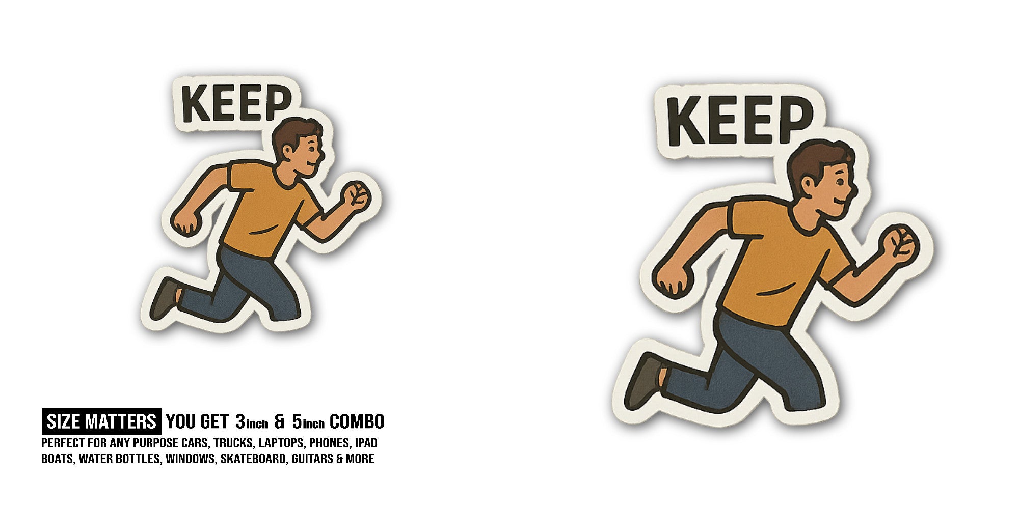 Boy in a running Sticker, Waterproof Vinyl Decal Sticker Indoor Or Outdoor 2 (Pieces) 3" and 5"
