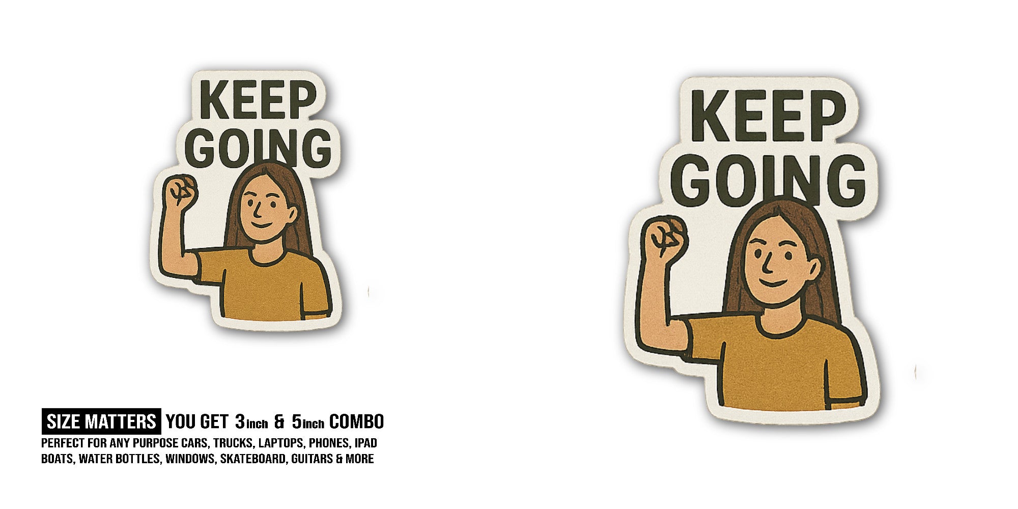 Woman flexing her arm Sticker, Waterproof Vinyl Decal Sticker Indoor Or Outdoor 2 (Pieces) 3" and 5"