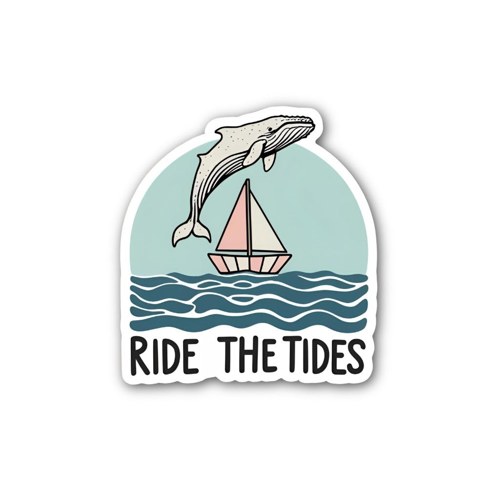 RIDE THE TIDES Sticker, Waterproof Vinyl Decal Sticker Indoor Or Outdoor 2 (Pieces) 3" and 5"