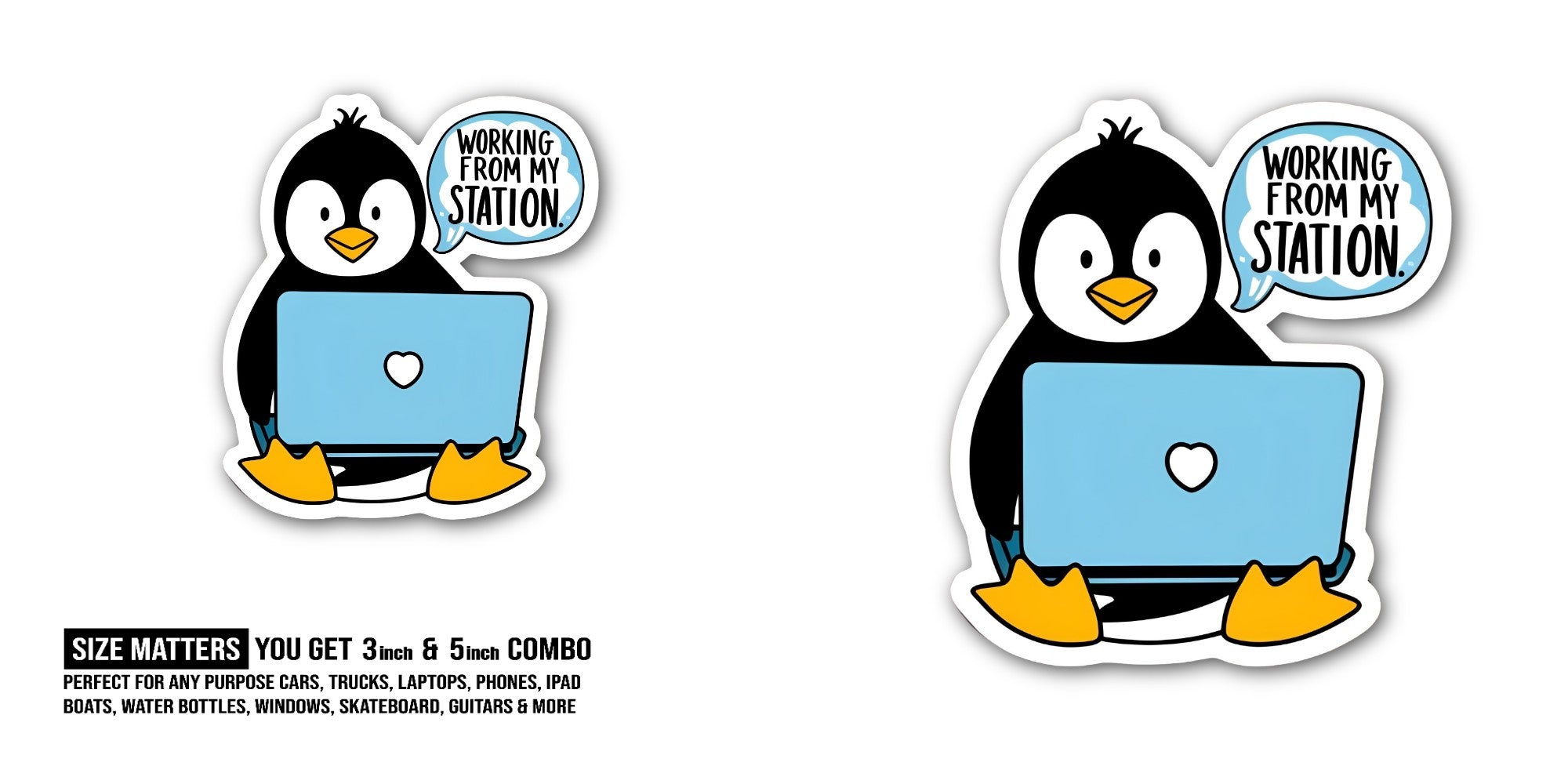 WORKING FROM MY STATION Sticker, Waterproof Vinyl Decal Sticker Indoor Or Outdoor 2 (Pieces) 3" and 5"